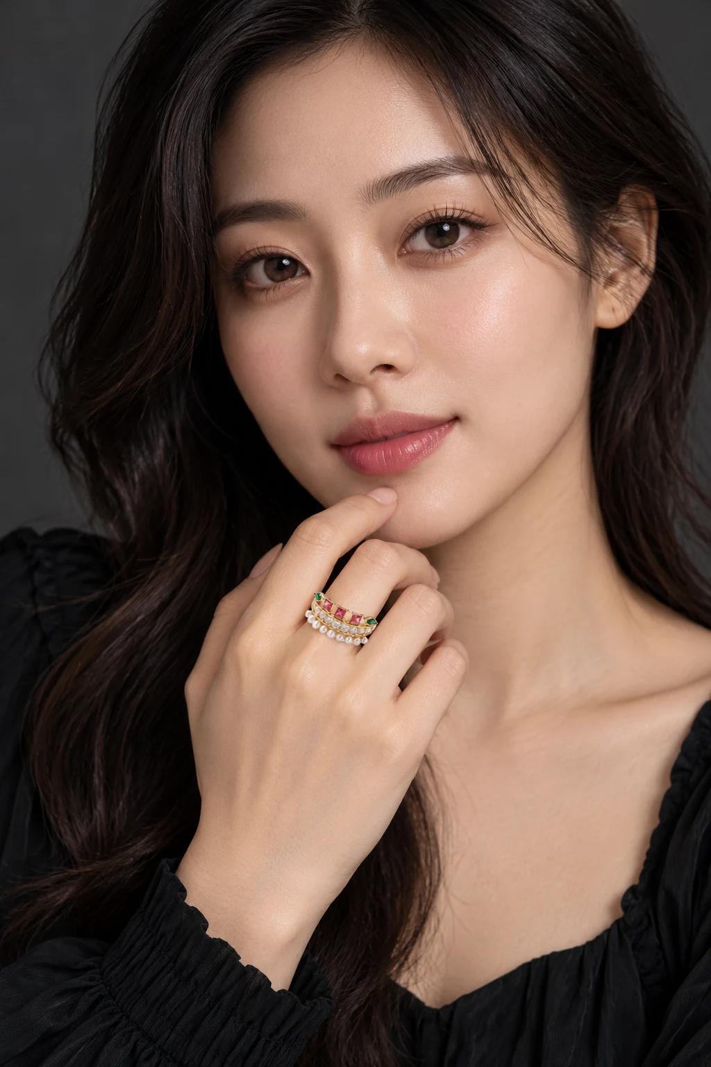 The Daphné Sonnet Ring worn on a model — AI-generated styling preview