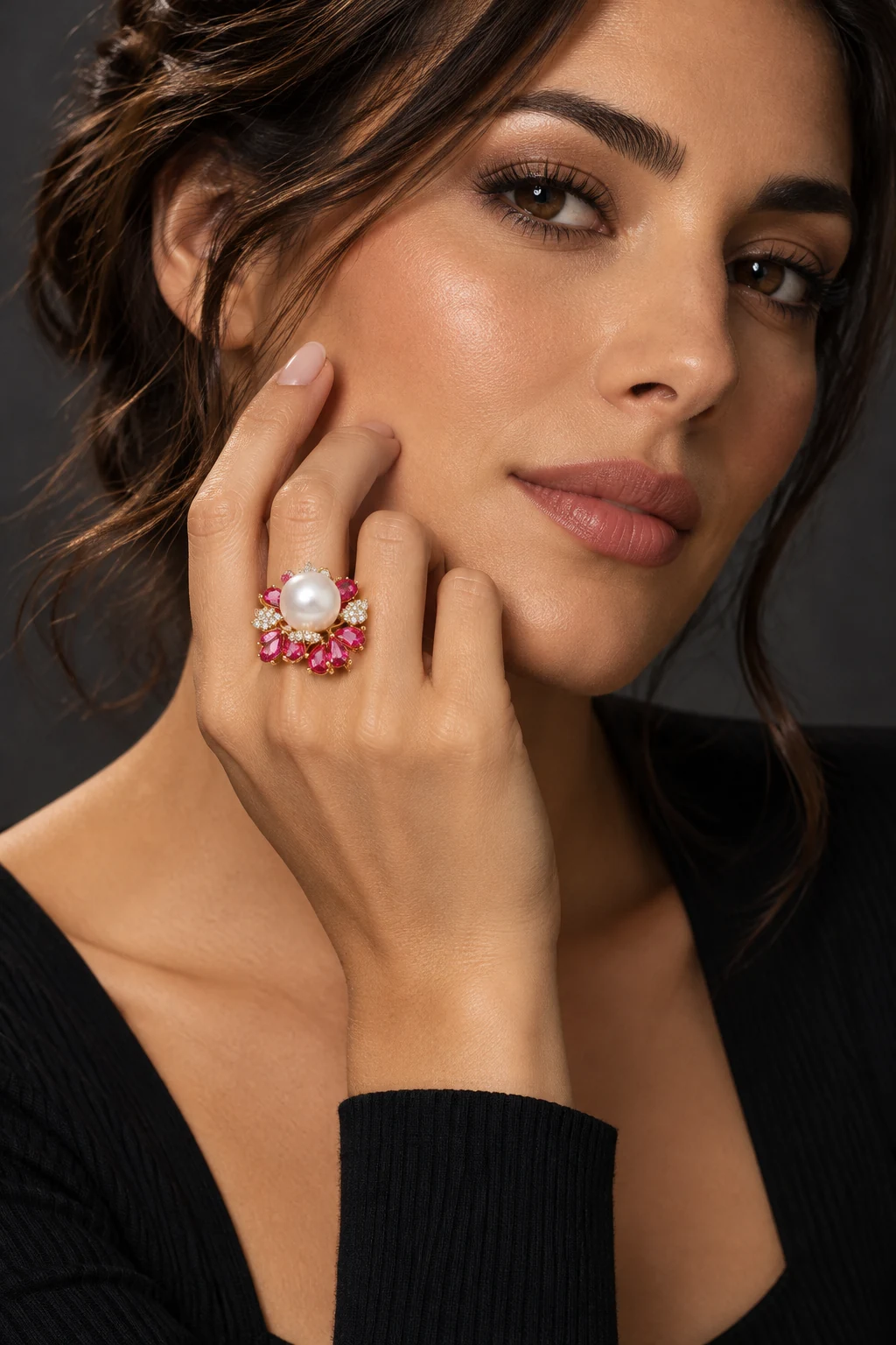 The Mireille Muse Ring worn on a model — AI-generated styling preview