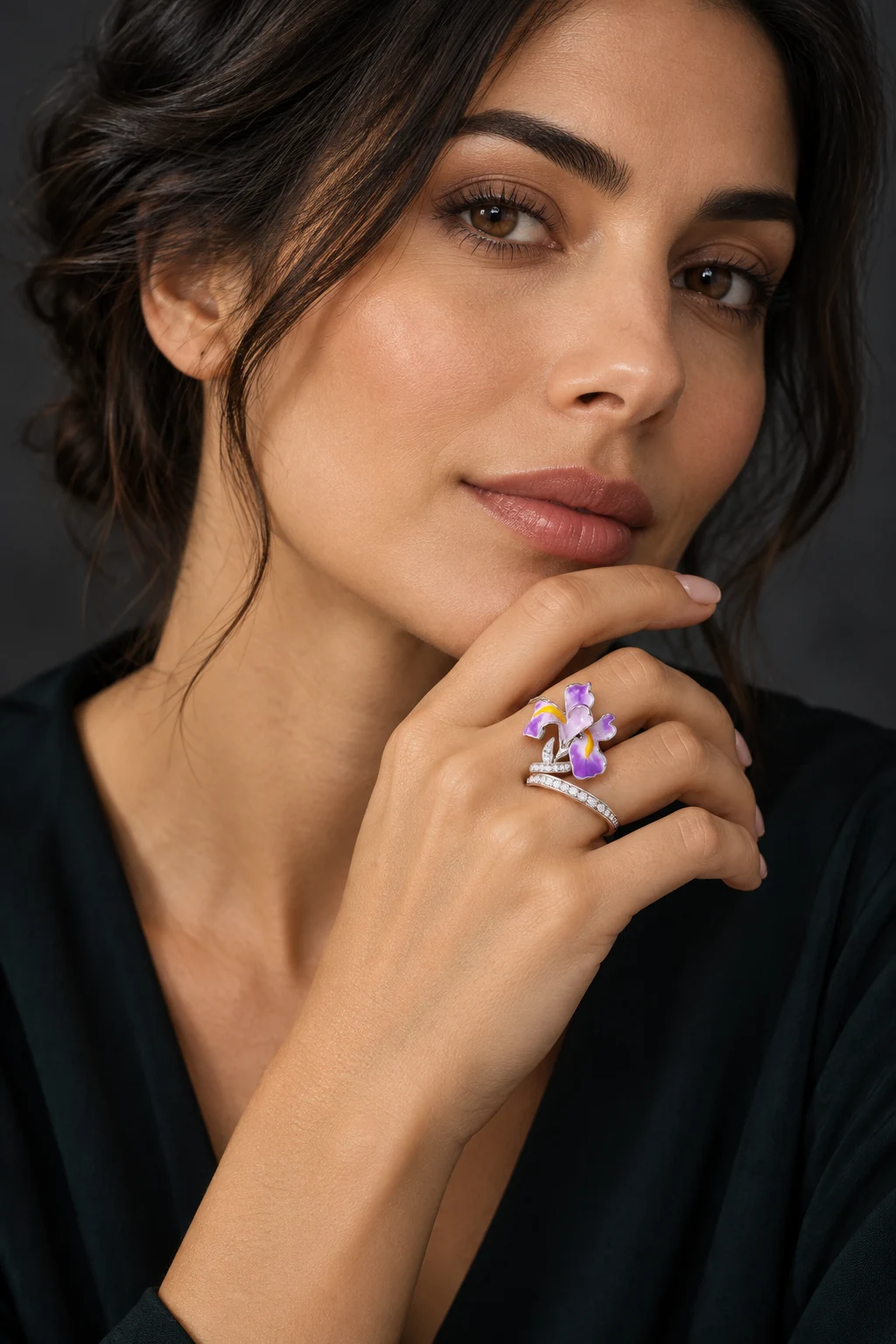The Rosaline Éclat Ring worn on a model — AI-generated styling preview