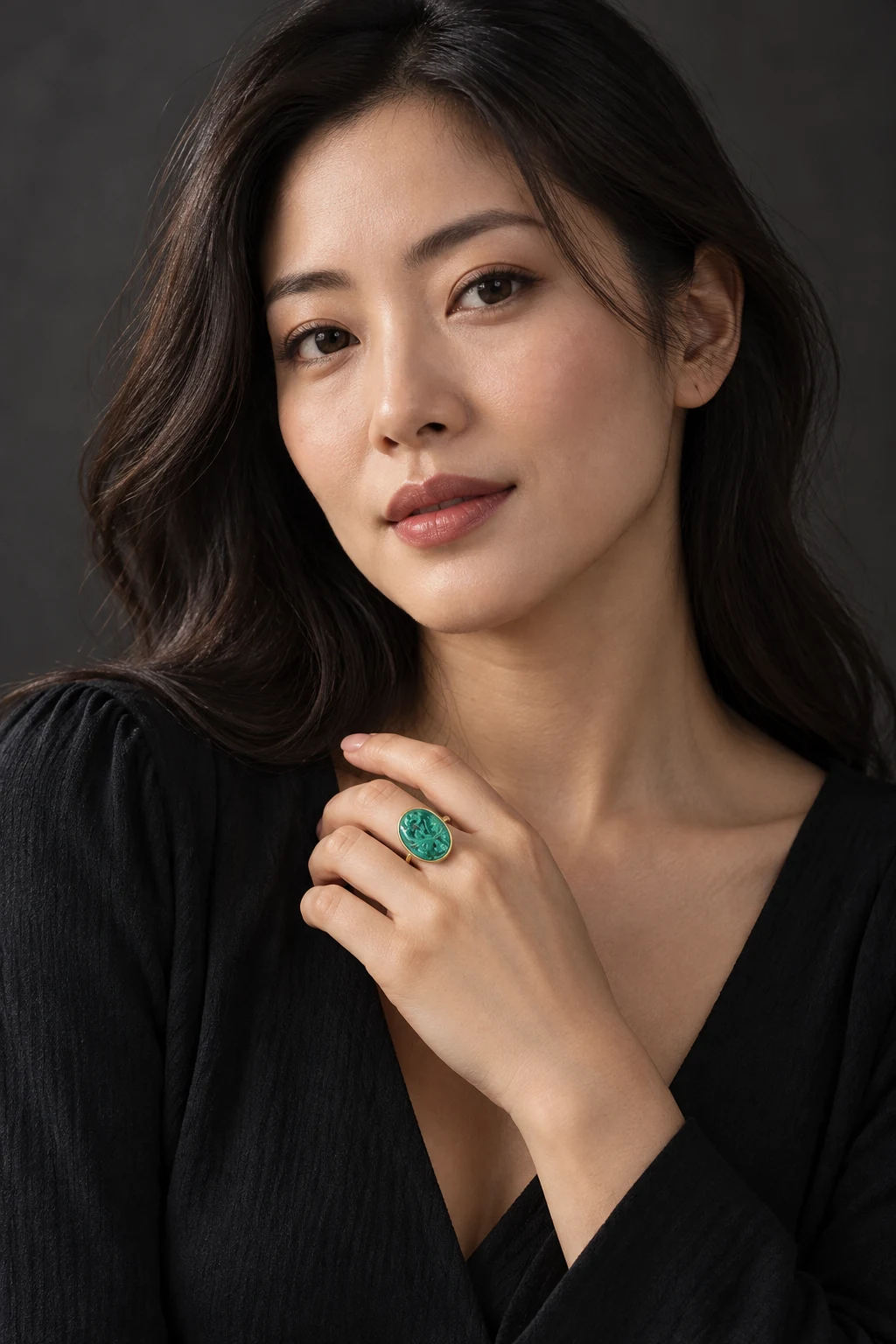 The Virginie Serenade Ring worn on a model — AI-generated styling preview