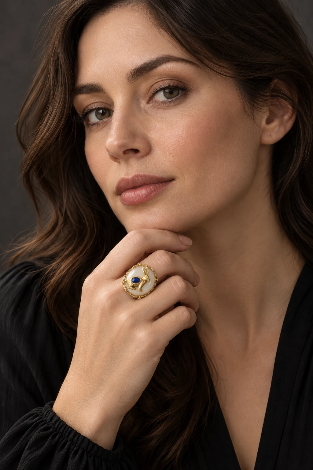 The Sophie Nocturne Ring worn on a model — AI-generated styling preview