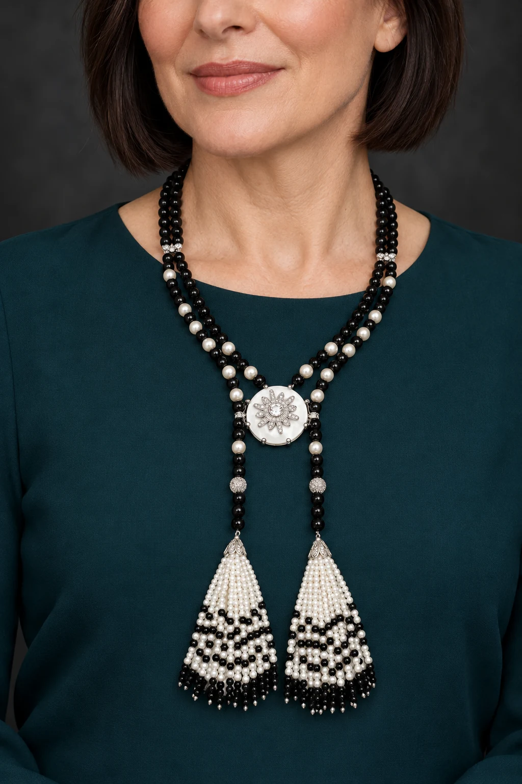 The Lumière Necklace worn on a model — AI-generated styling preview