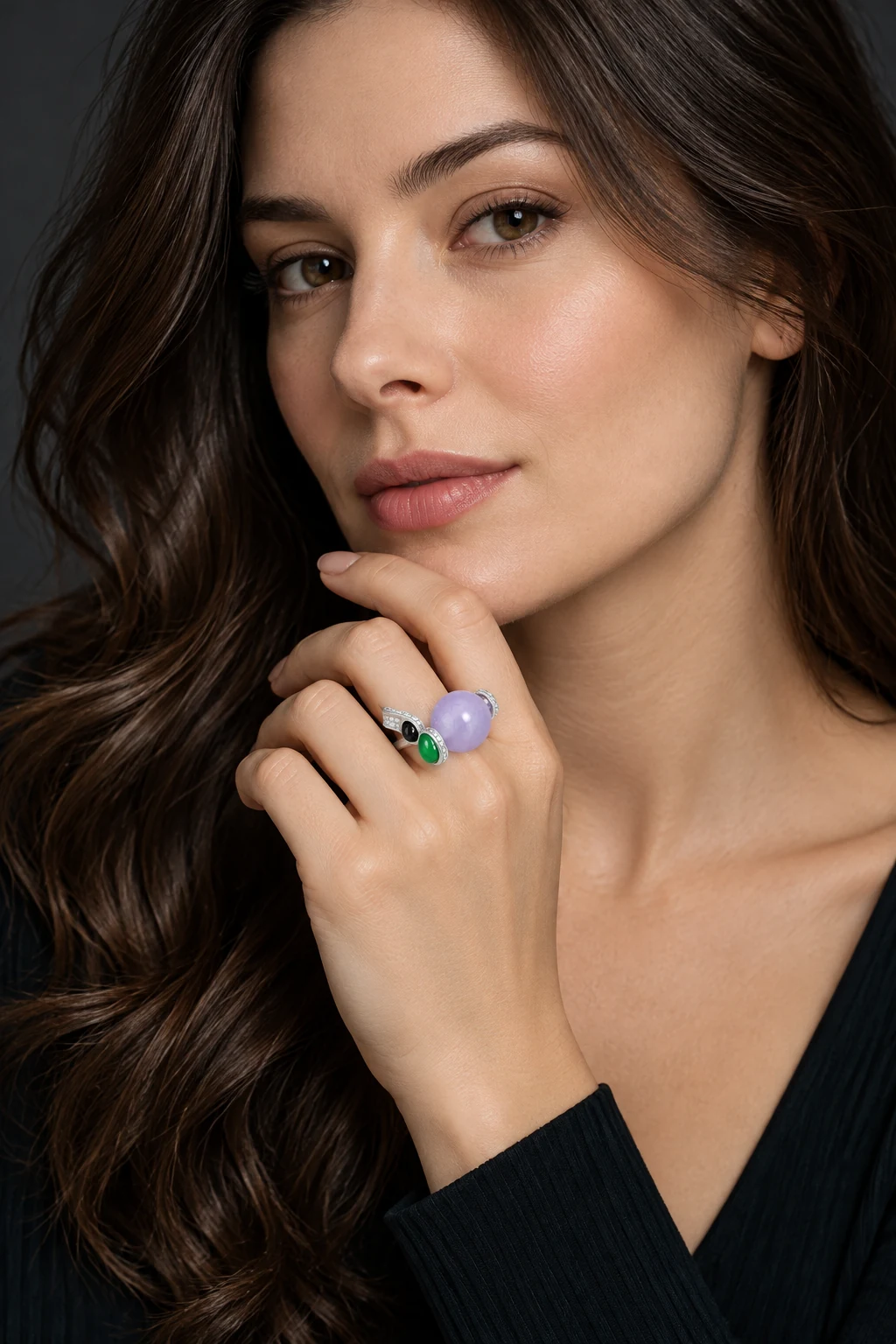 The Colette Sonnet Ring worn on a model — AI-generated styling preview