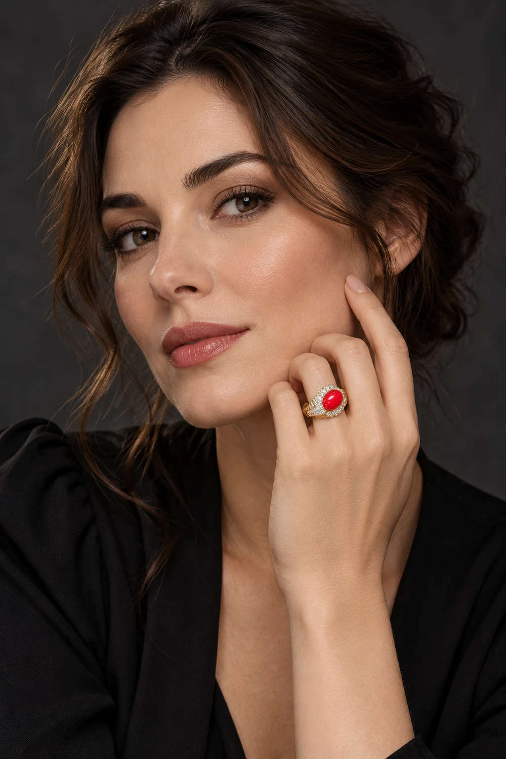 The Maëlle Arabesque Ring worn on a model — AI-generated styling preview