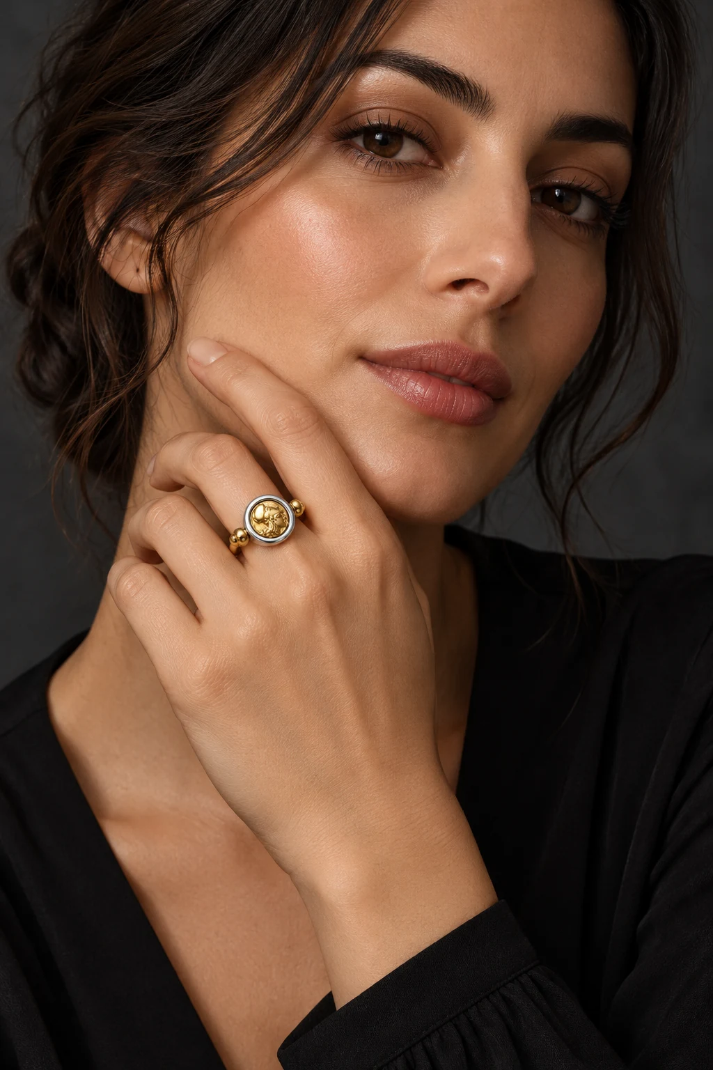 The Anastasie Poème Ring worn on a model — AI-generated styling preview