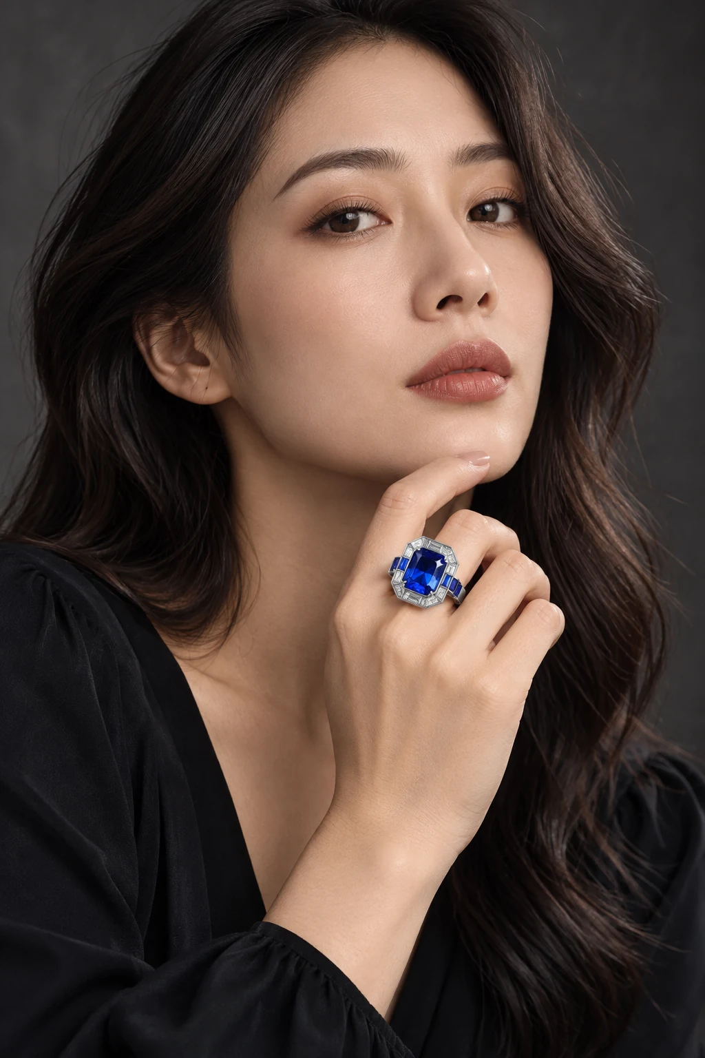 The Iris Muse Ring worn on a model — AI-generated styling preview