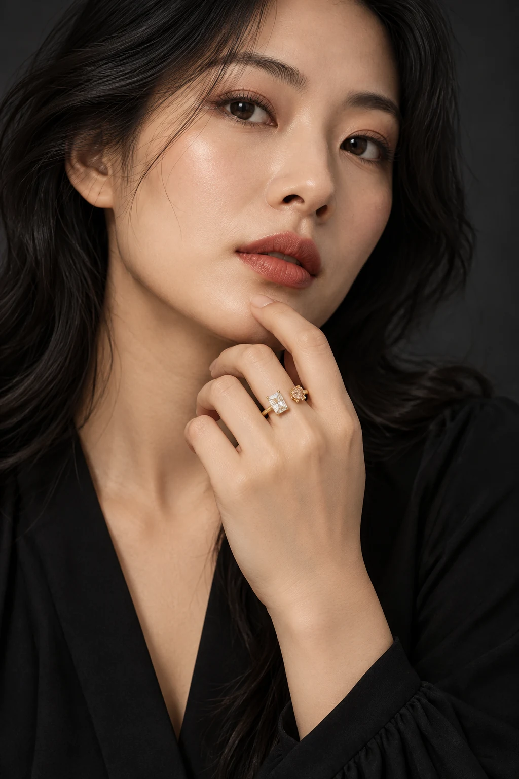 The Belle Éclat Ring worn on a model — AI-generated styling preview