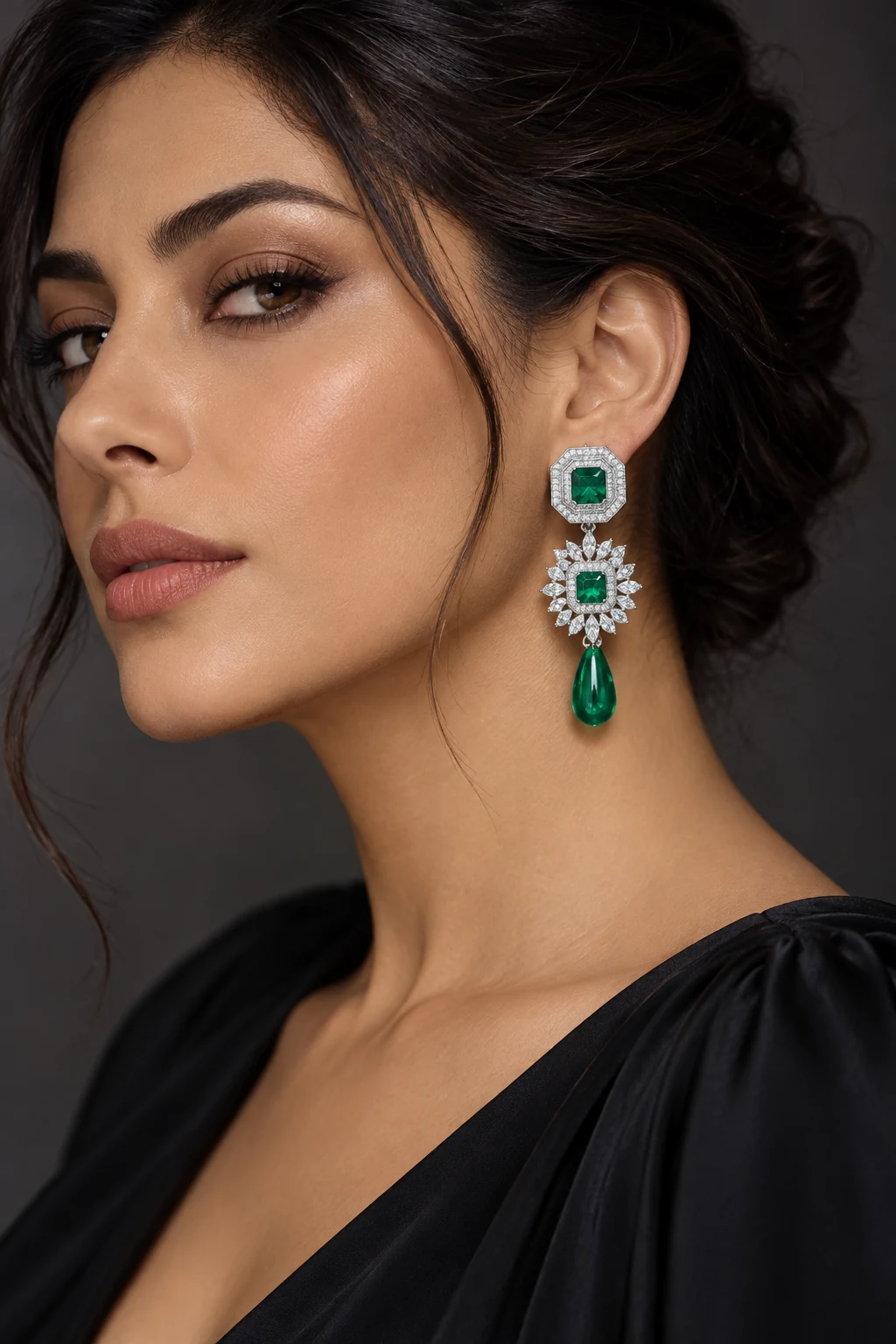 The Céline Nocturne Earrings worn on a model — AI-generated styling preview