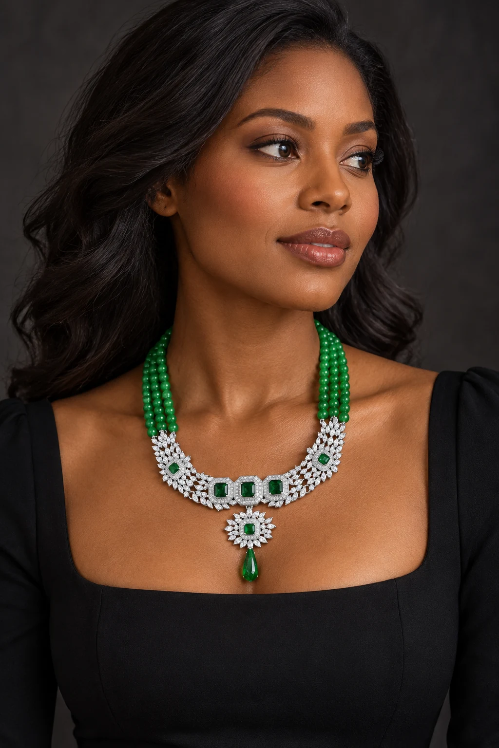 The Céline Nocturne Necklace worn on a model — AI-generated styling preview