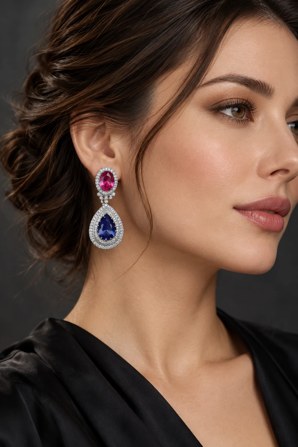 The Sylvie Waltz Earrings worn on a model — AI-generated styling preview