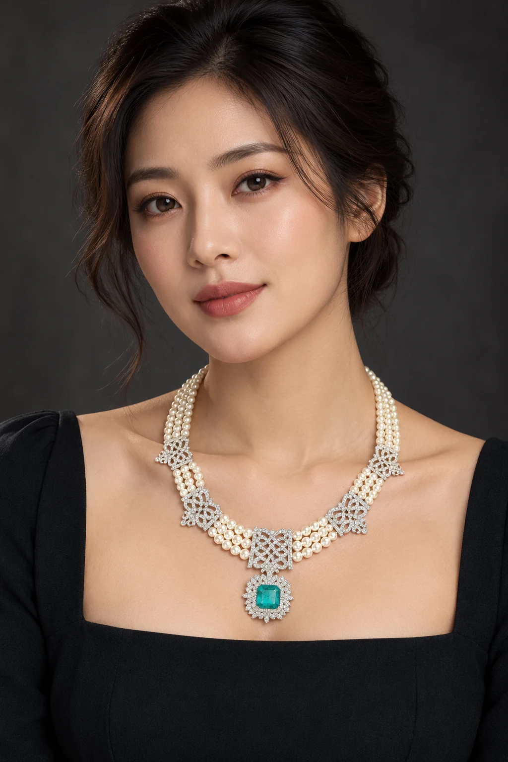 The Claire Promenade Necklace worn on a model — AI-generated styling preview