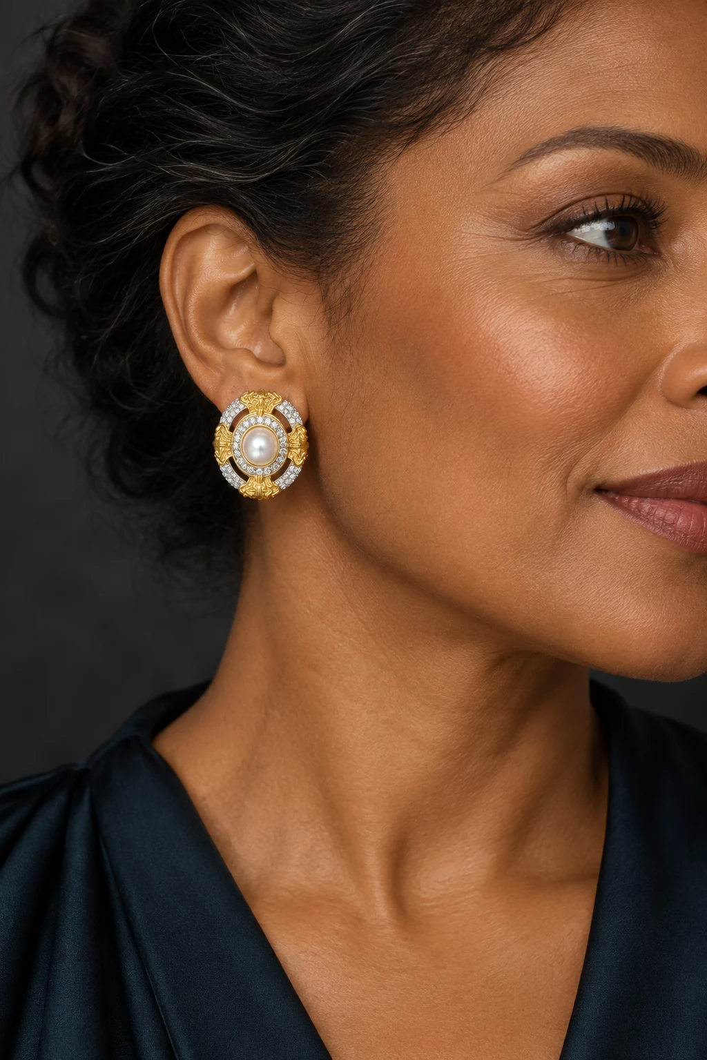 The Capucine Nocturne Earrings worn on a model — AI-generated styling preview