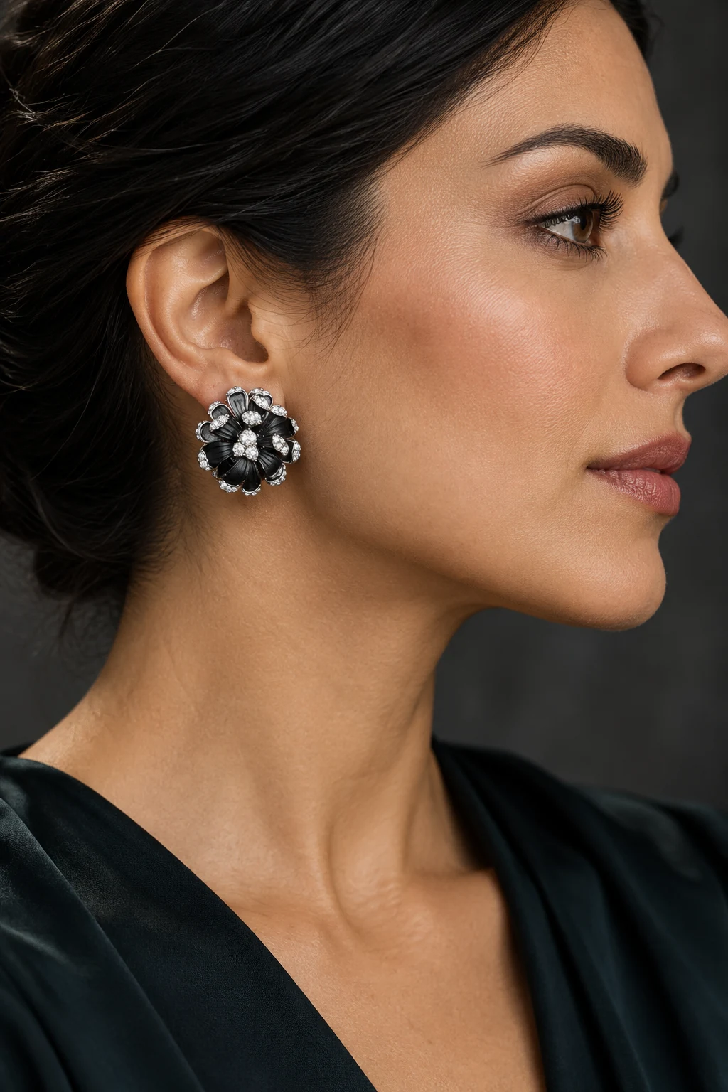 The Juliette Romance Earrings worn on a model — AI-generated styling preview