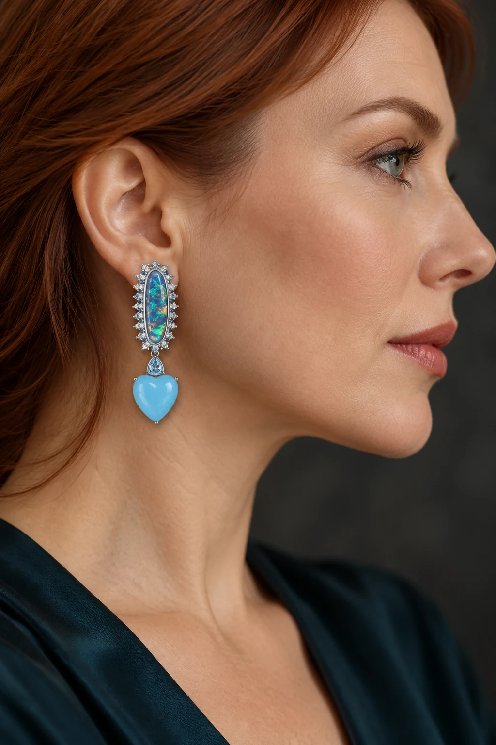 The Charlotte Sonnet Earrings worn on a model — AI-generated styling preview