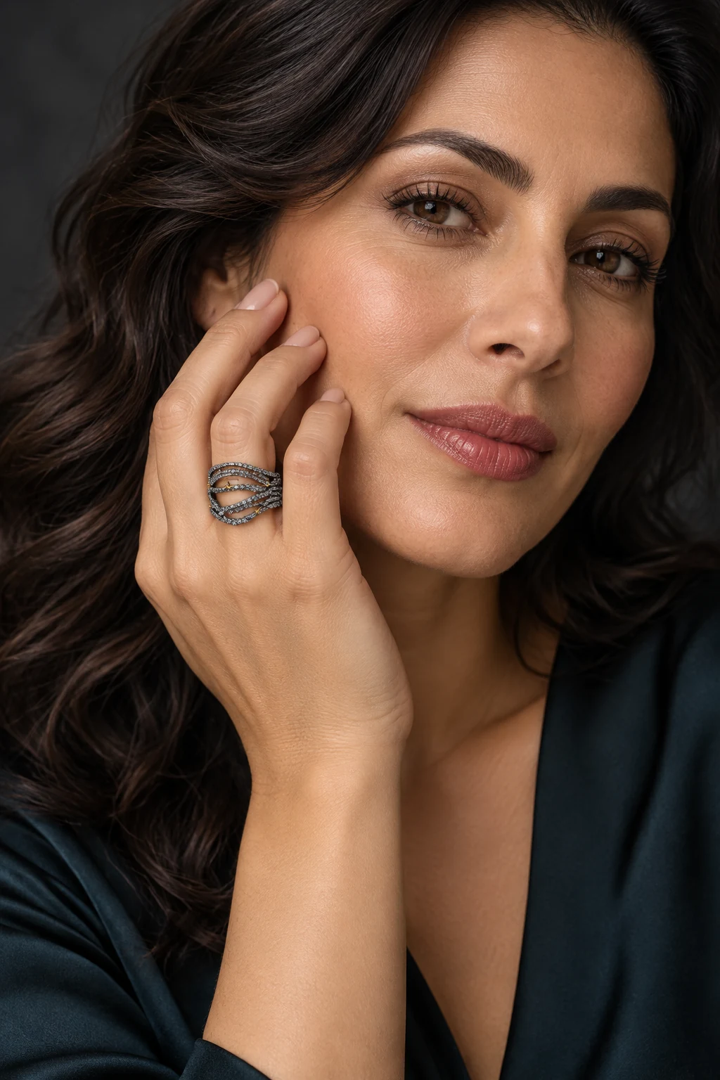 The Iris Serenade Ring worn on a model — AI-generated styling preview