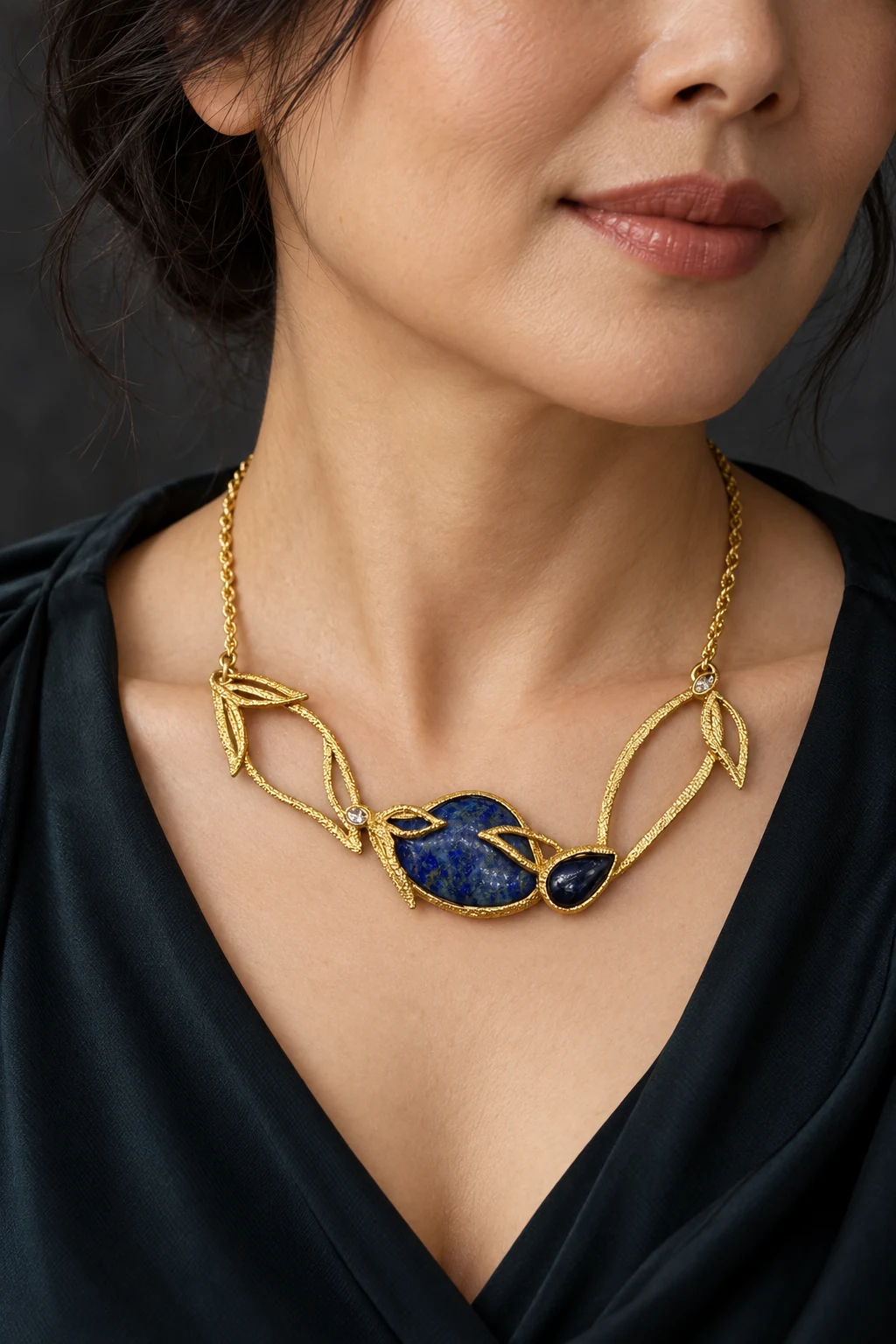 The Éléonore Nocturne Necklace worn on a model — AI-generated styling preview