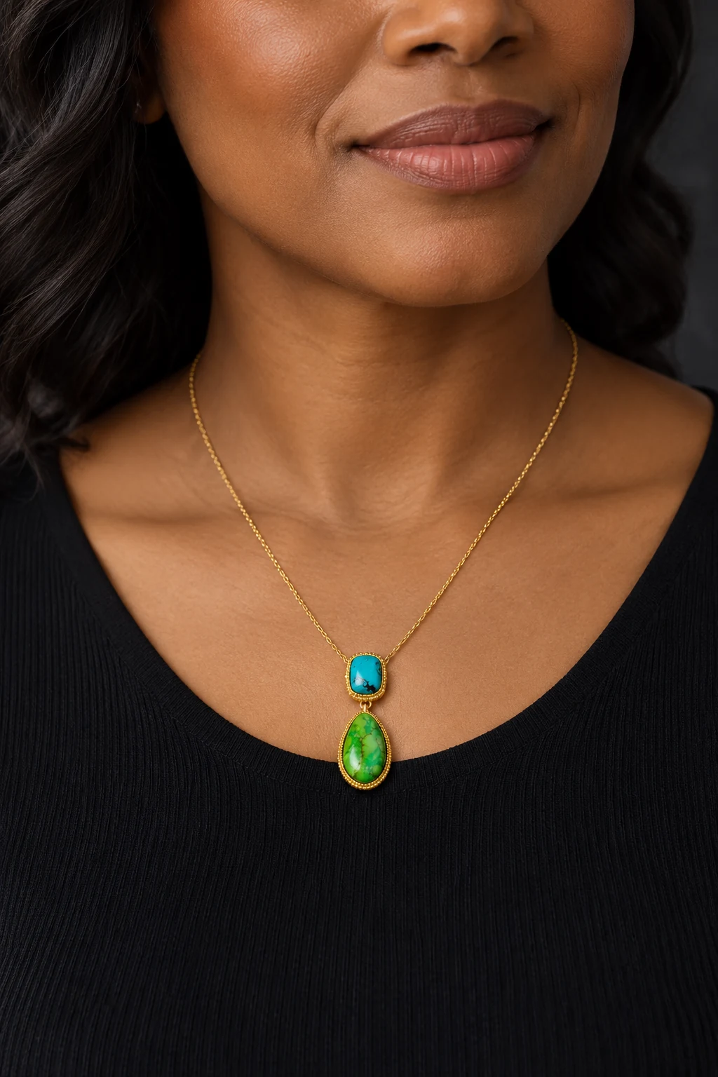 The Aurore Sonata Necklace worn on a model — AI-generated styling preview