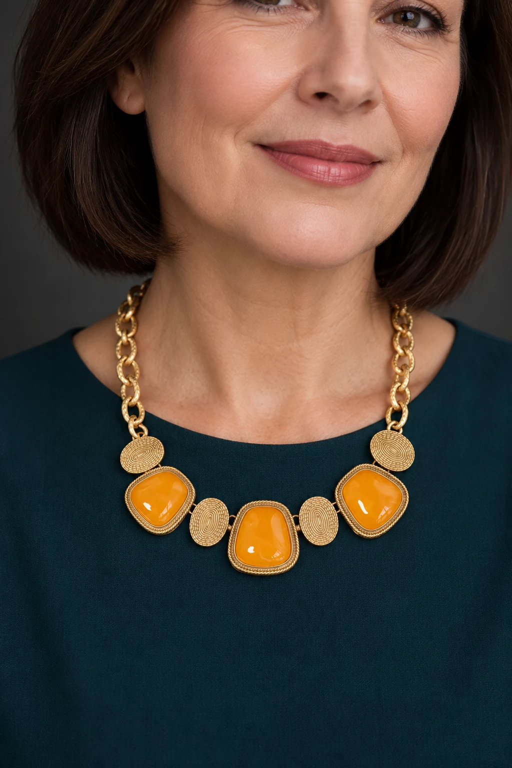 The Larkspur Yellow Necklace worn on a model — AI-generated styling preview
