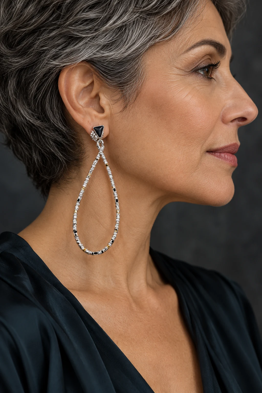 The Margaux Fleur Earrings worn on a model — AI-generated styling preview