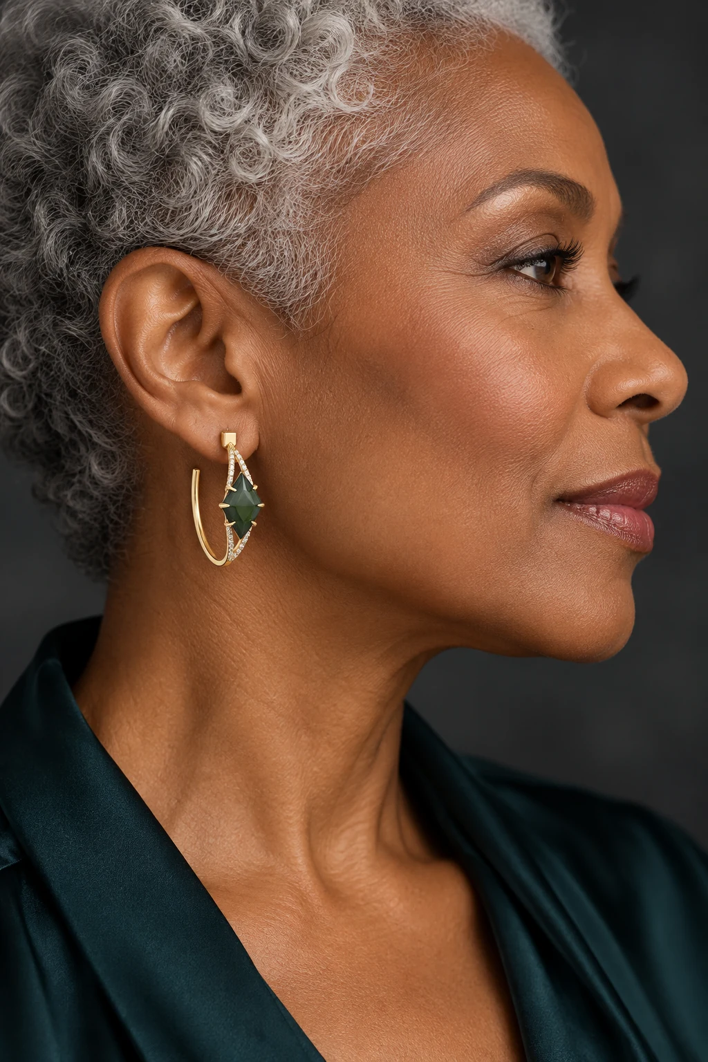 The Émilie Nocturne Earrings worn on a model — AI-generated styling preview