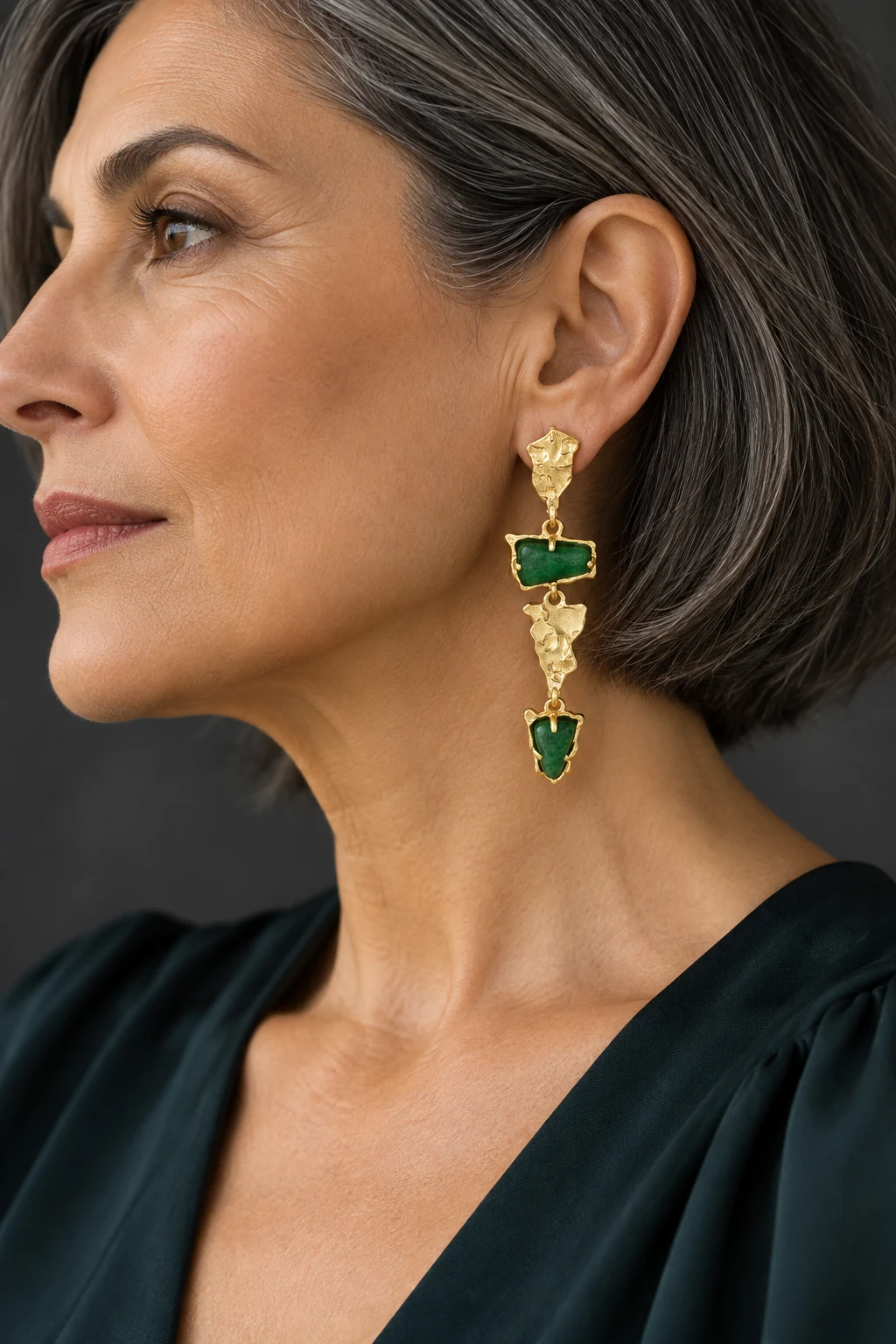 The Gabrielle Muse Earrings worn on a model — AI-generated styling preview