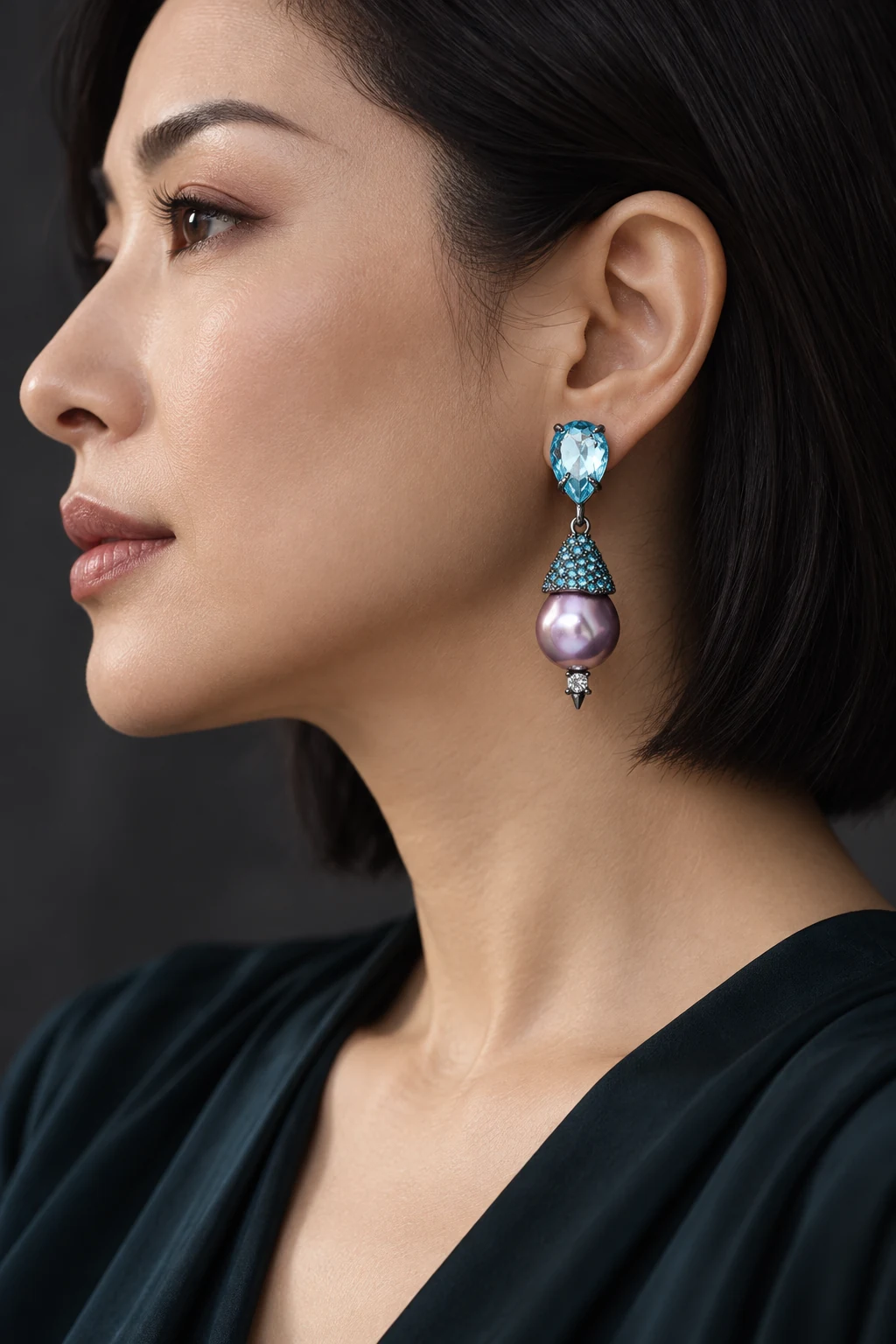 The Brielle Nocturne Earrings worn on a model — AI-generated styling preview