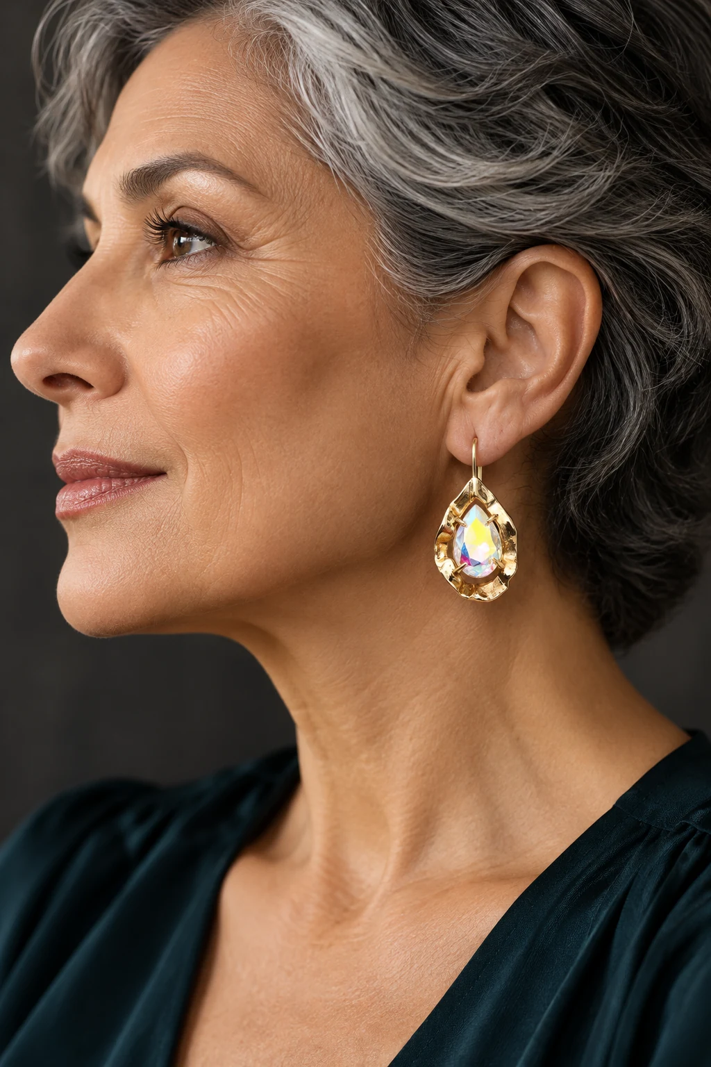 The Geneviève Muse Earrings worn on a model — AI-generated styling preview