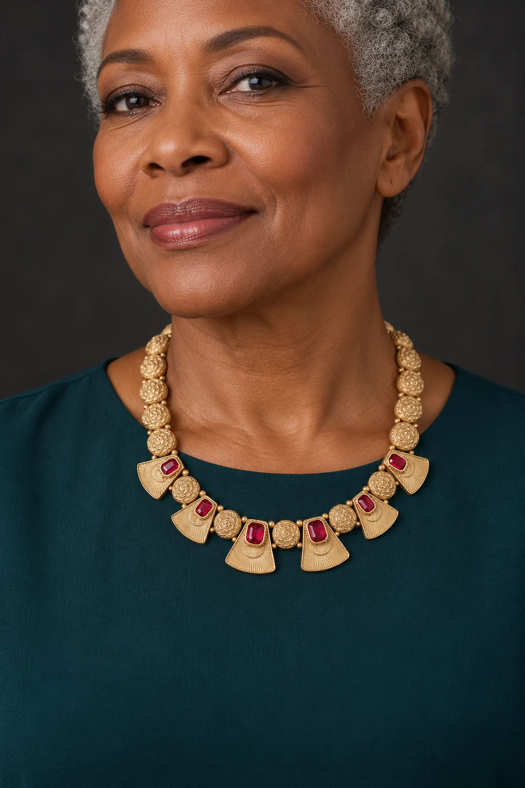 The Rosewater Necklace worn on a model — AI-generated styling preview