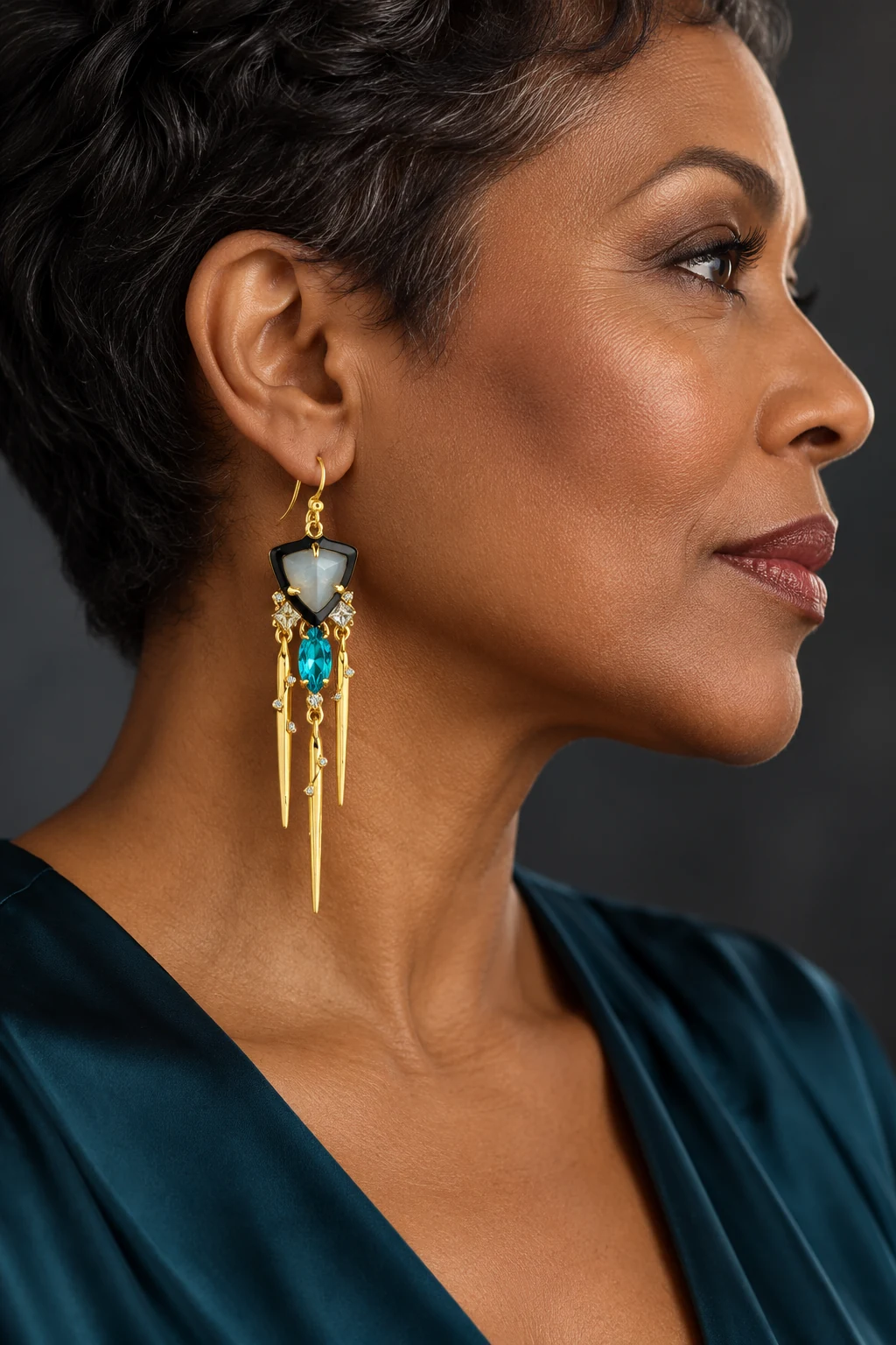 The Iris Jardin Earrings worn on a model — AI-generated styling preview