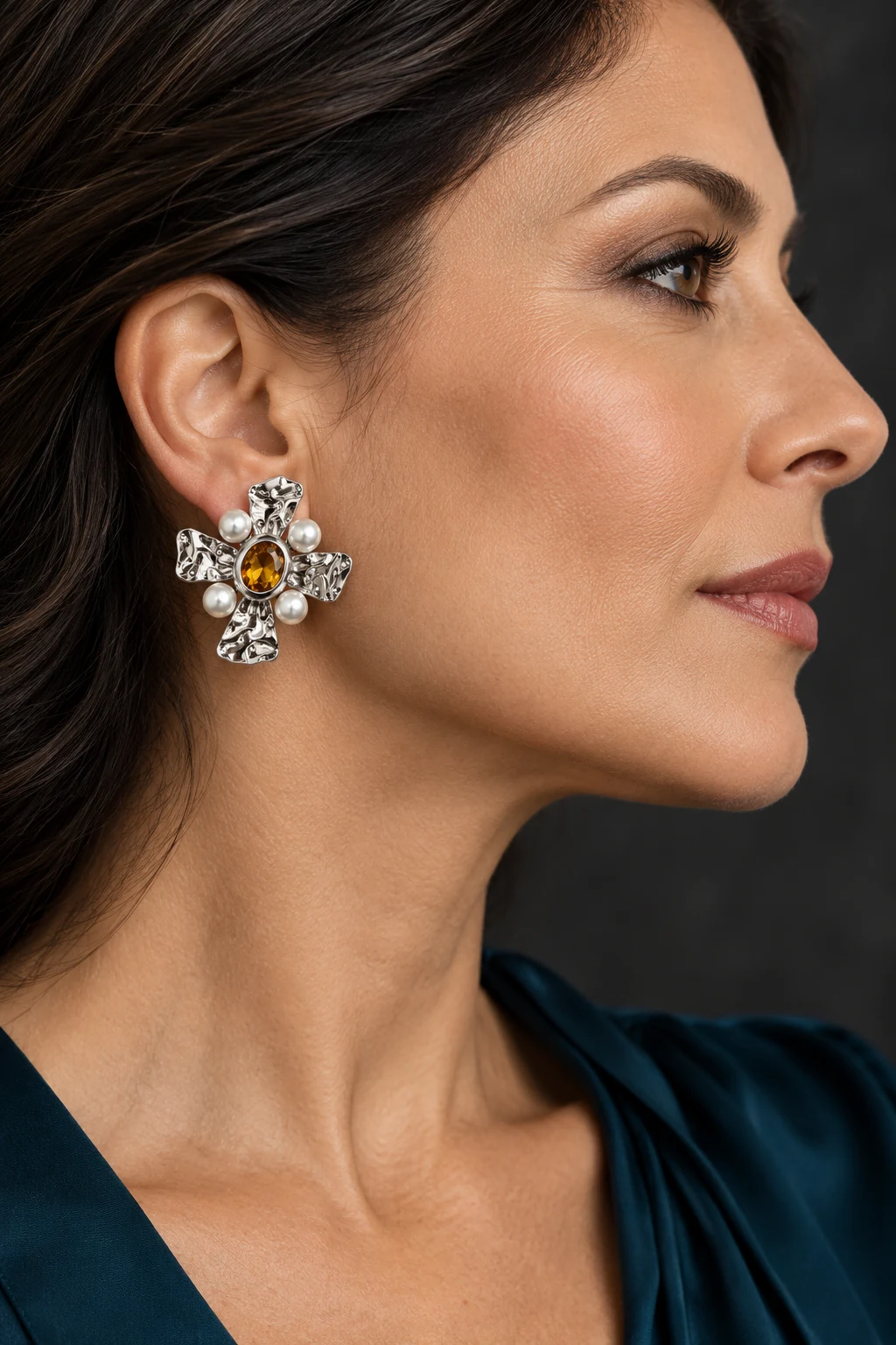 The Nadine Serenade Earrings worn on a model — AI-generated styling preview