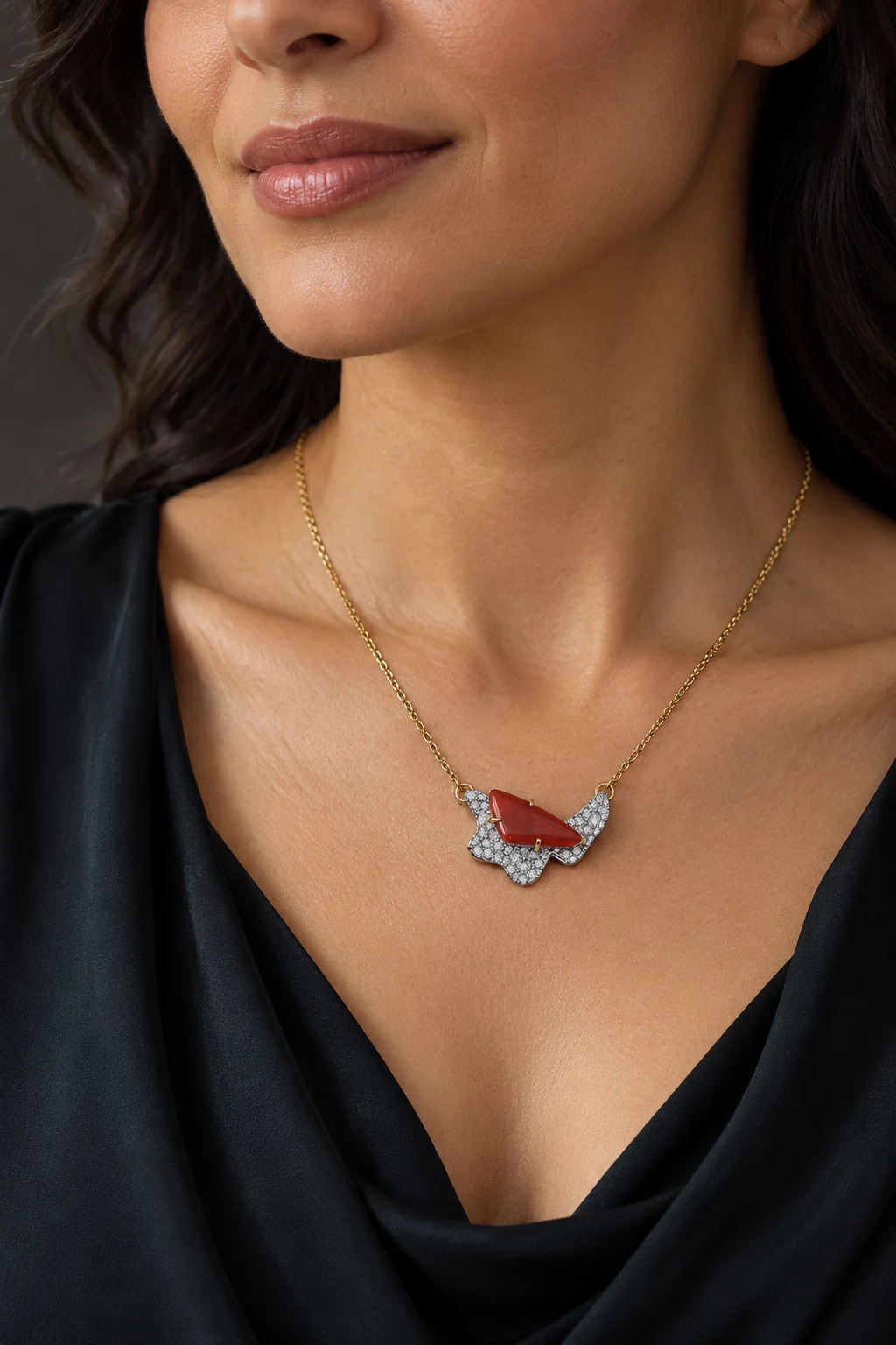 The Gaëlle Fleur Necklace worn on a model — AI-generated styling preview