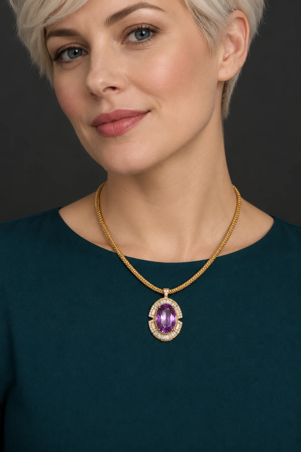The Aubade Necklace worn on a model — AI-generated styling preview