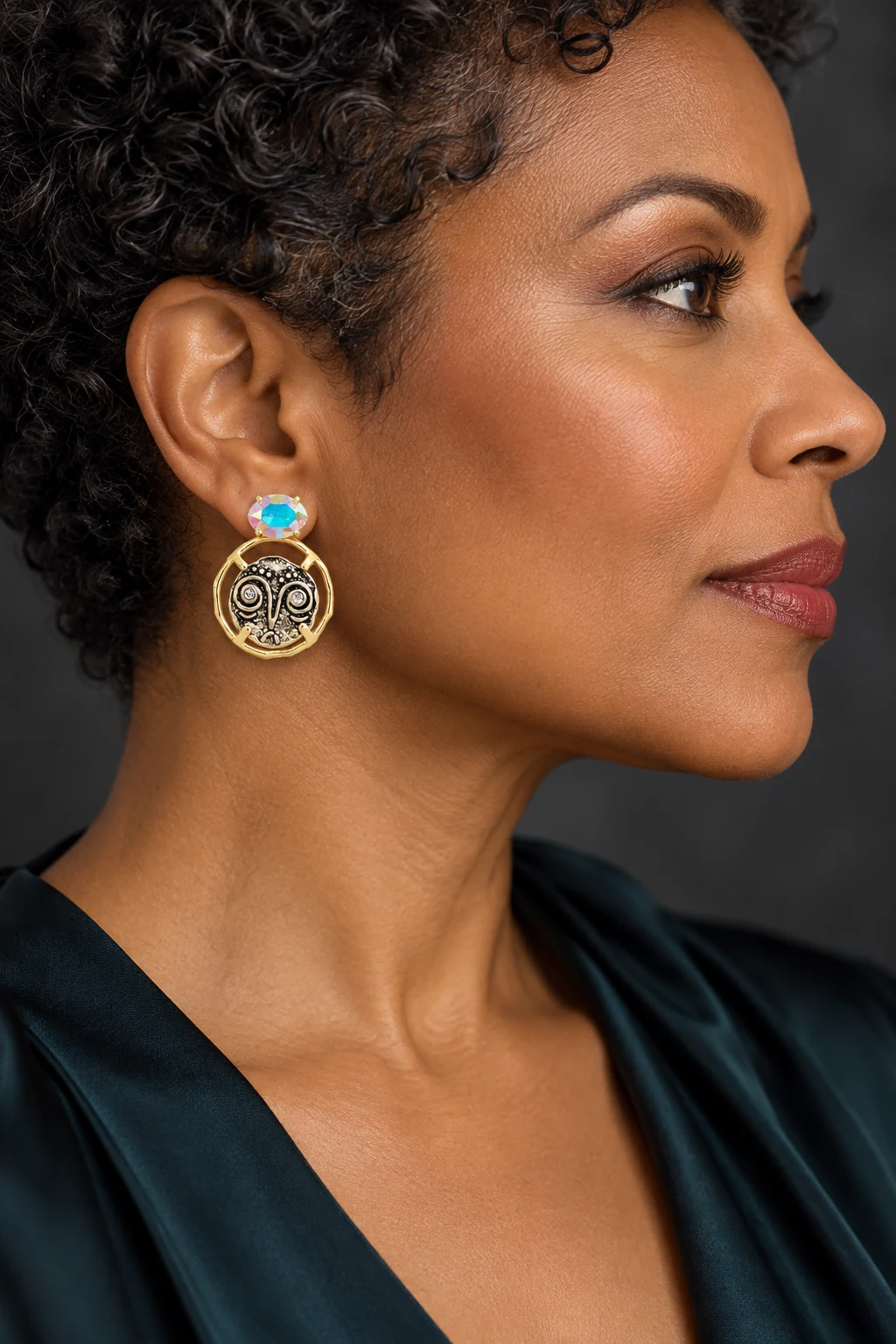 The Éliane Sonnet Earrings worn on a model — AI-generated styling preview