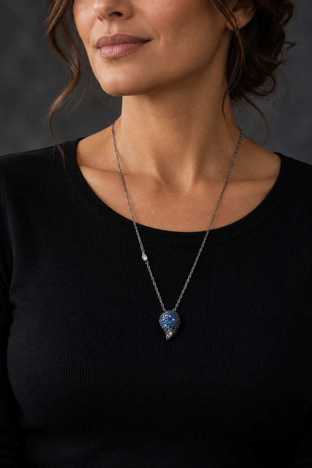 The Blanche Promenade Necklace worn on a model — AI-generated styling preview