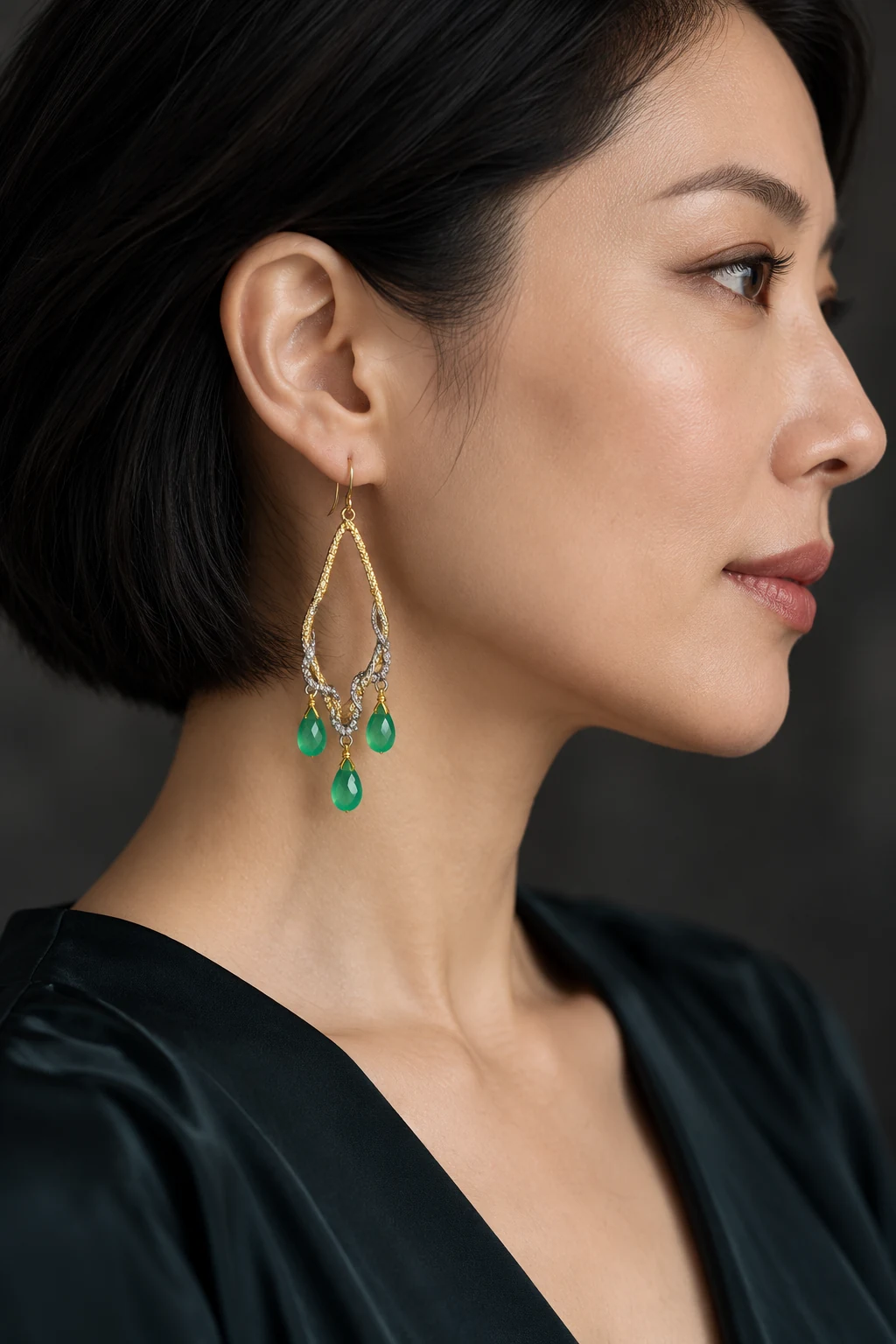 The Violette Sonata Earrings worn on a model — AI-generated styling preview
