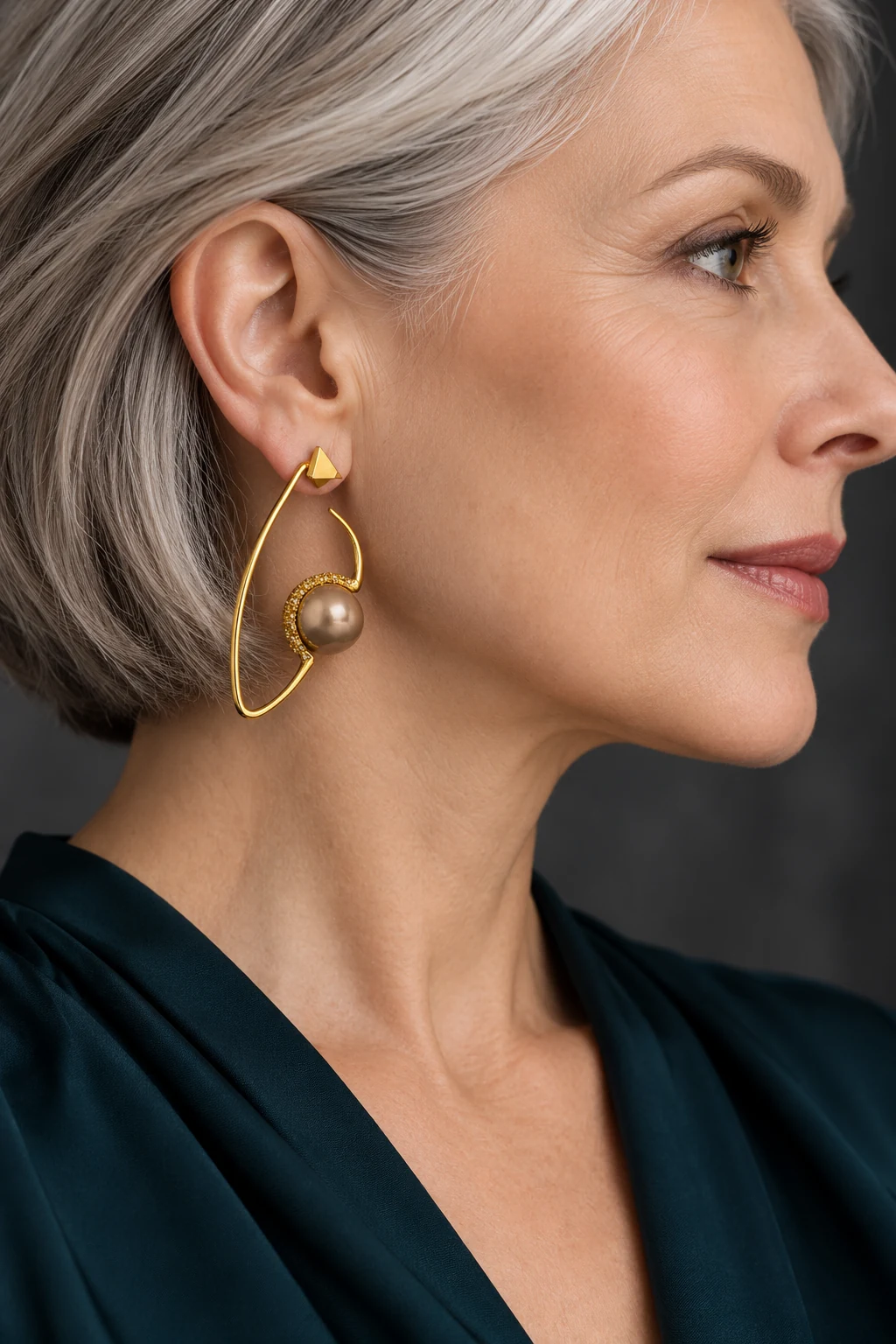 The Marianne Arabesque Earrings worn on a model — AI-generated styling preview
