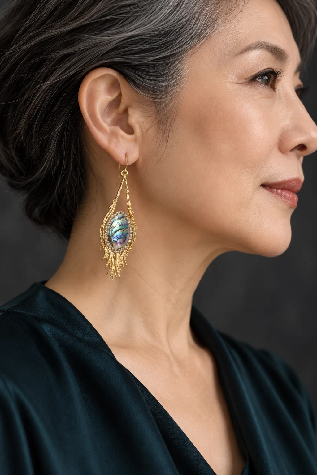 The Pauline Nocturne Earrings worn on a model — AI-generated styling preview