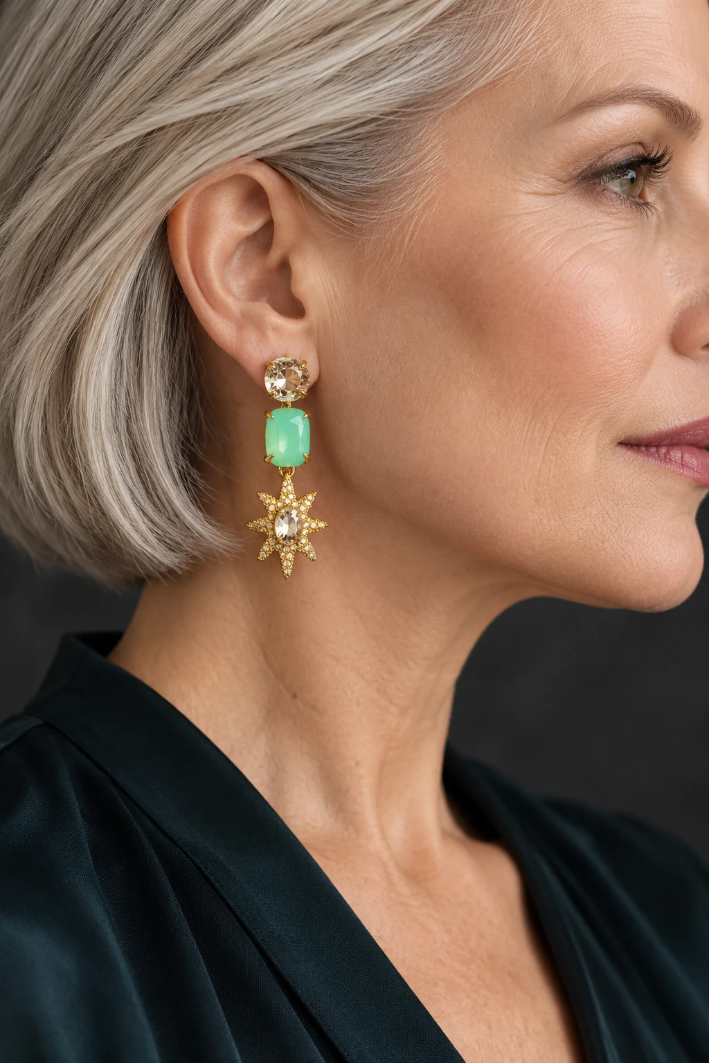 The Flora Rhapsody Earrings worn on a model — AI-generated styling preview