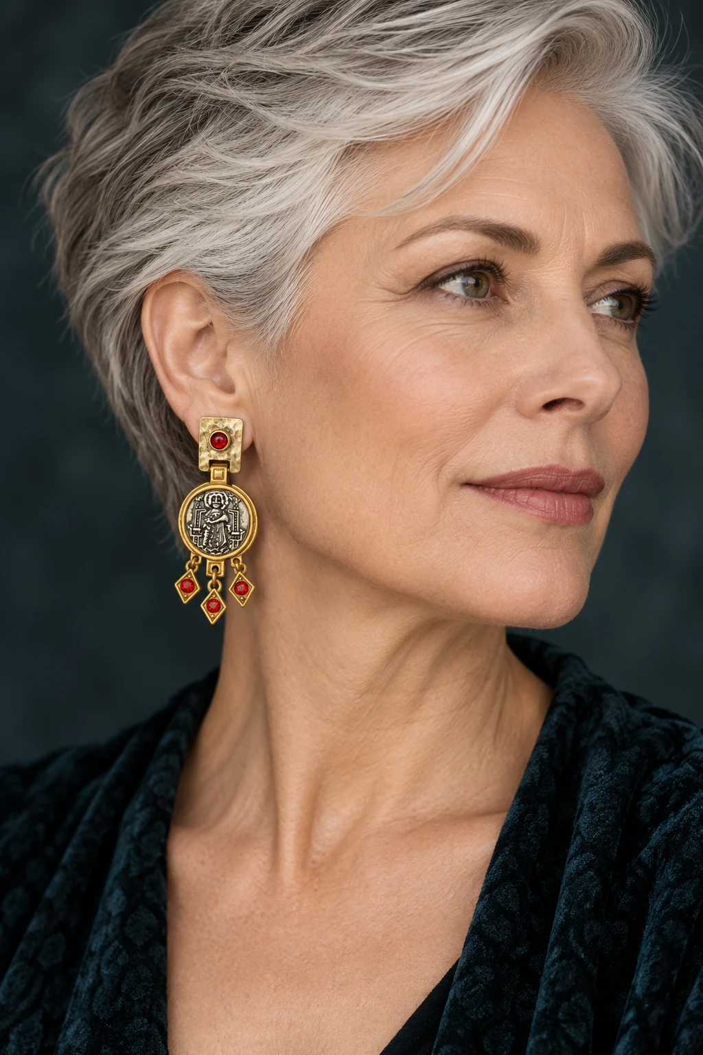 The Olivia Poème Earrings worn on a model — AI-generated styling preview