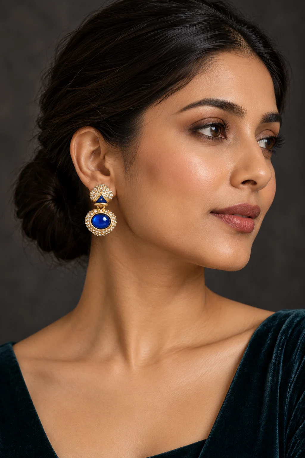 The Petal Waltz Earrings worn on a model — AI-generated styling preview