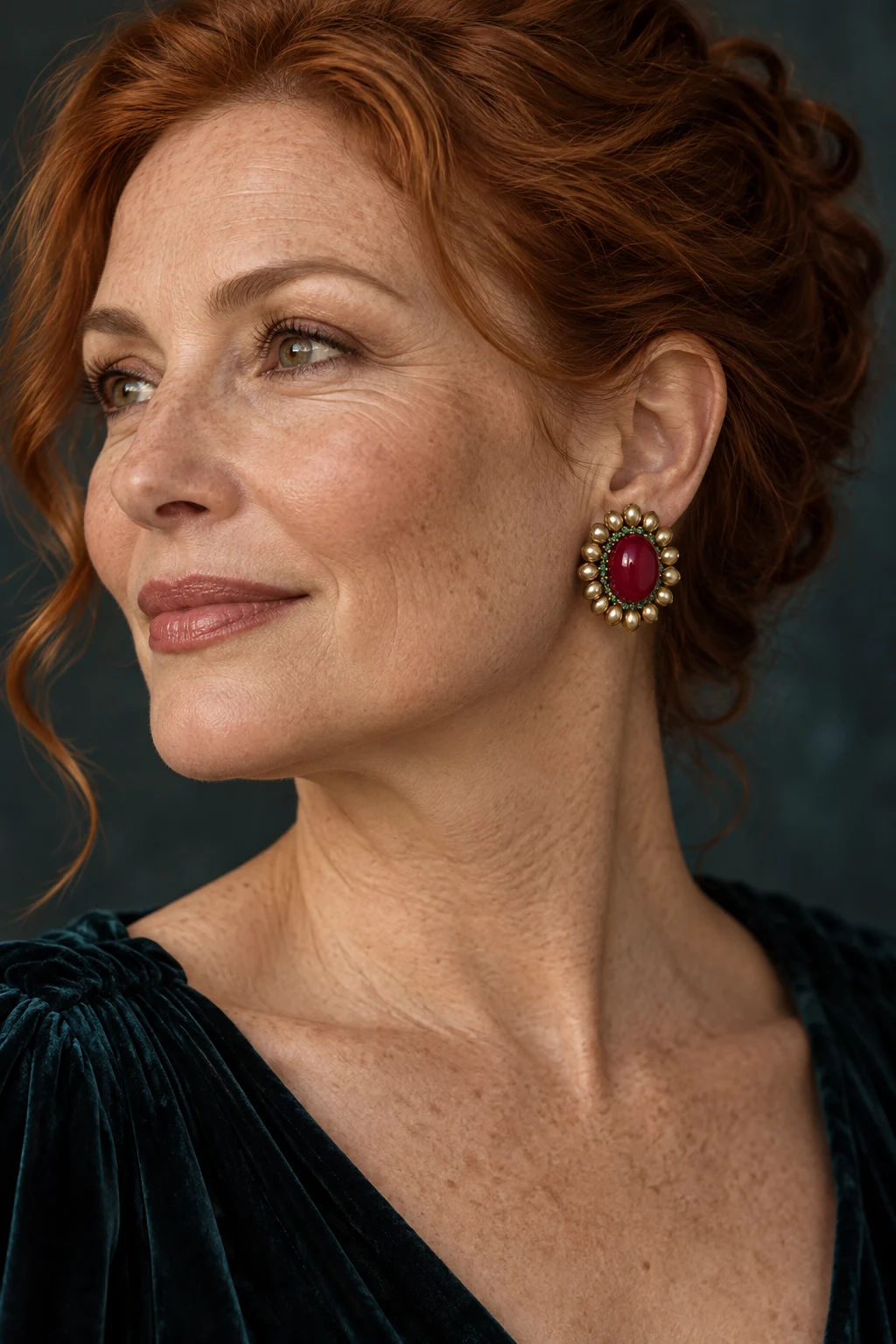 The Alice Arabesque Earrings worn on a model — AI-generated styling preview