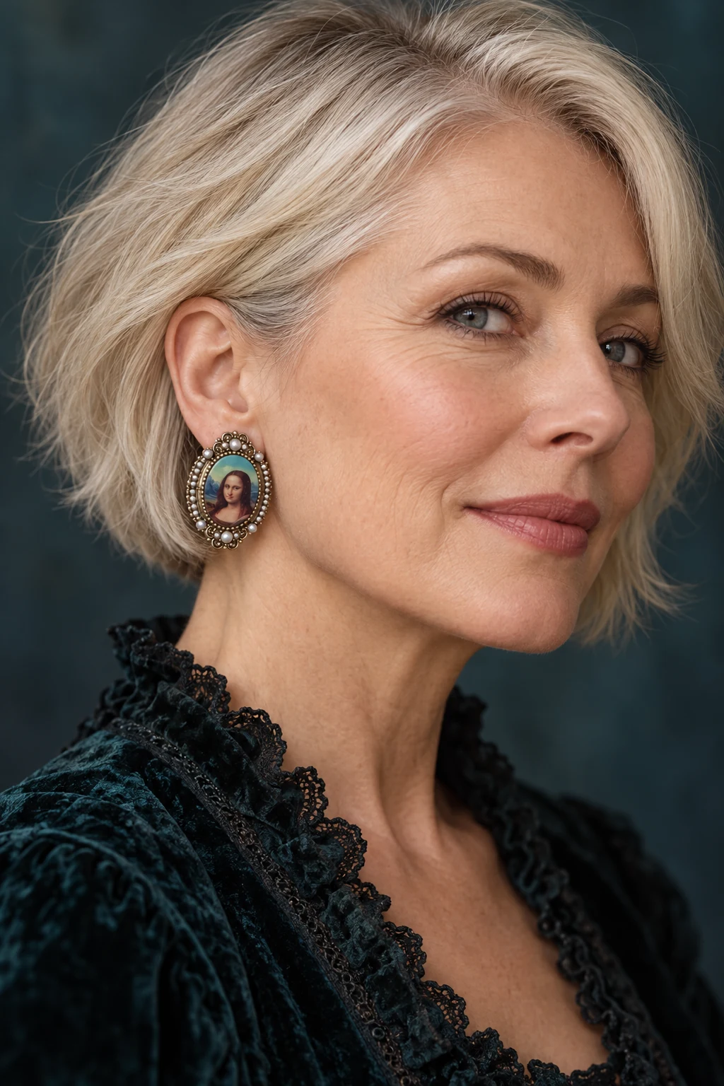 The Alice Fleur Earrings worn on a model — AI-generated styling preview