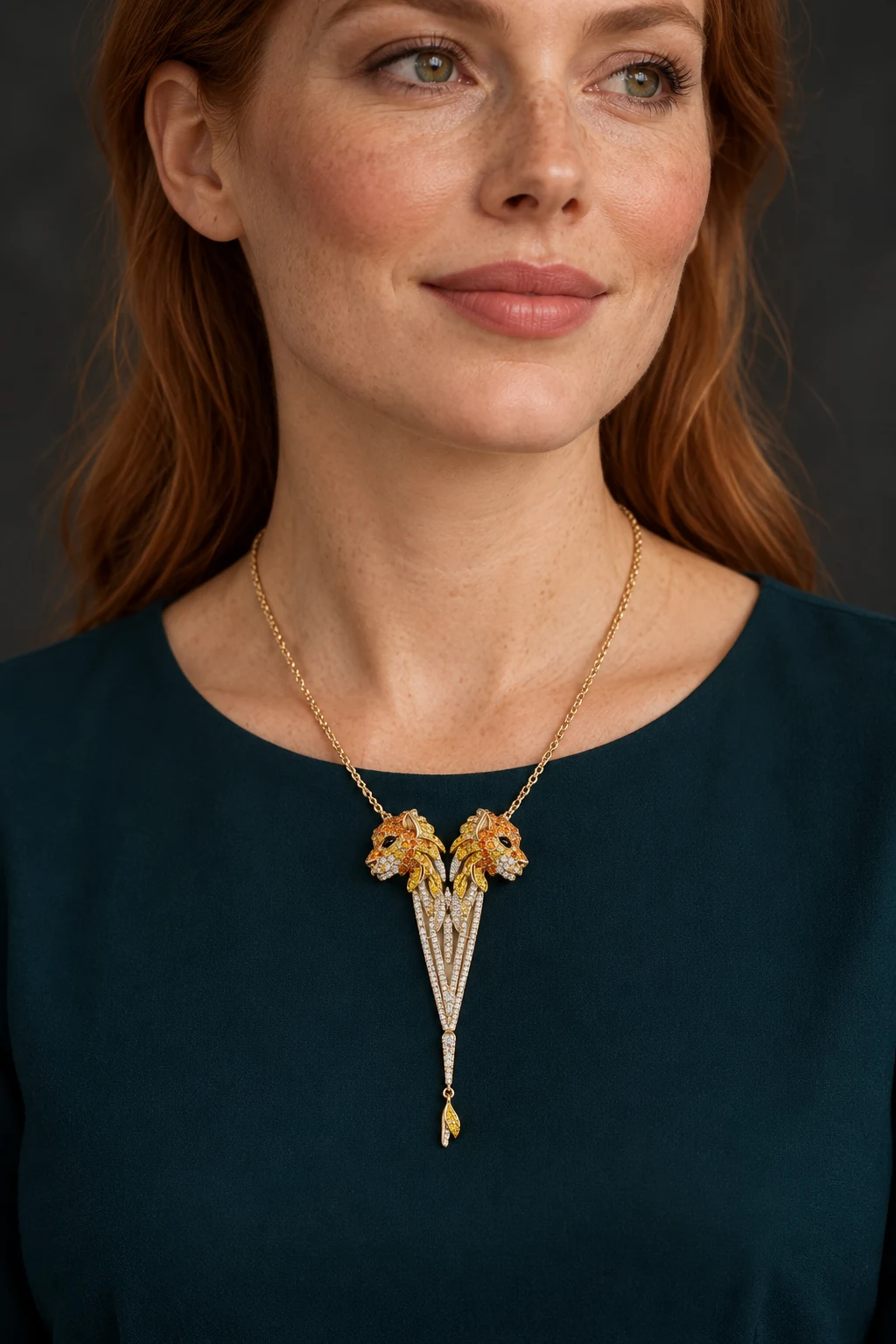 The Golden Hour Necklace worn on a model — AI-generated styling preview