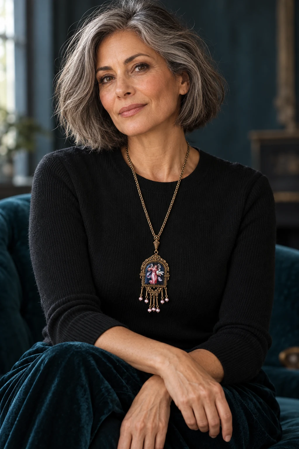 The Clarisse Poème Necklace worn on a model — AI-generated styling preview