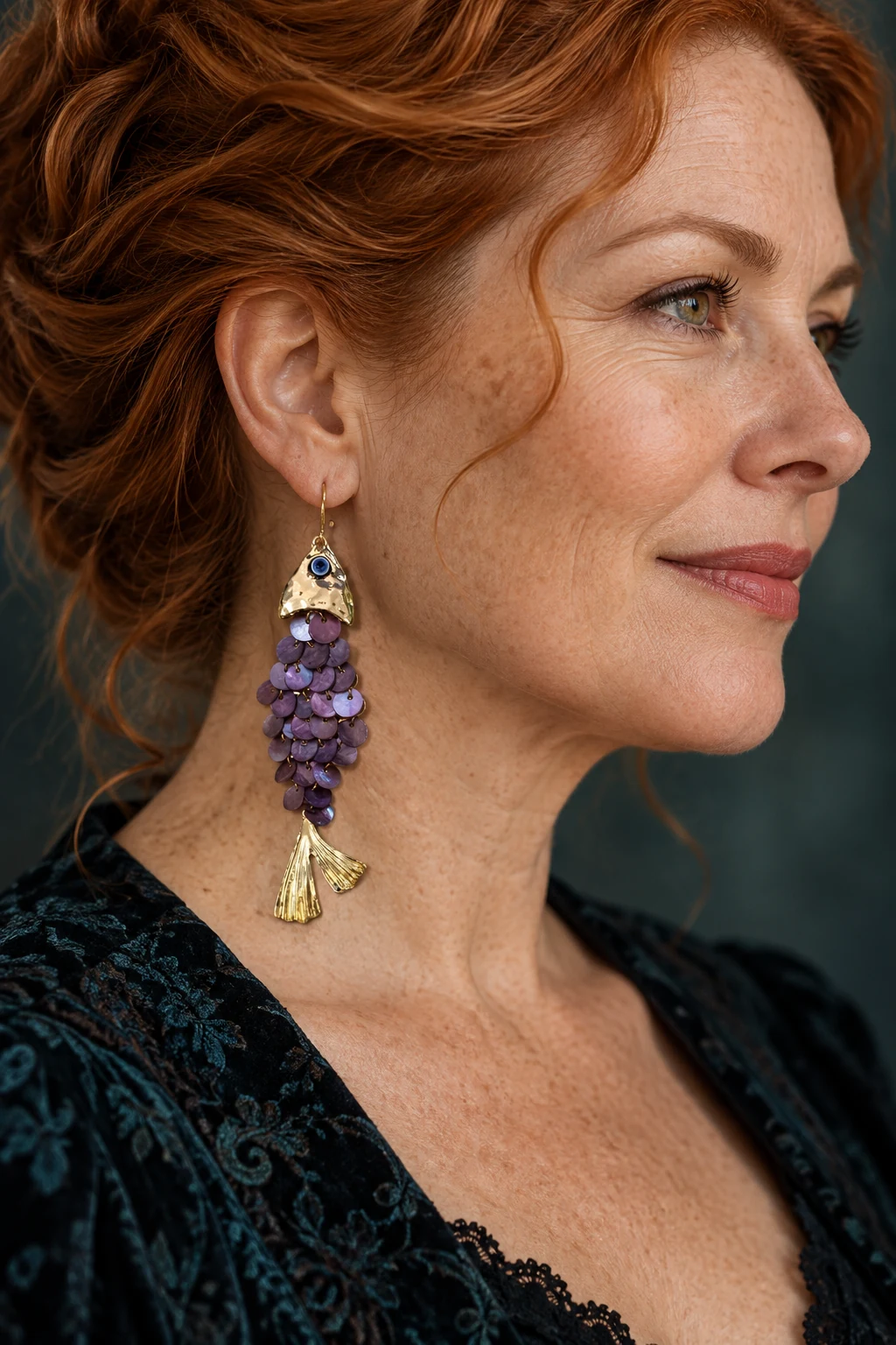The Véronique Fable Earrings worn on a model — AI-generated styling preview