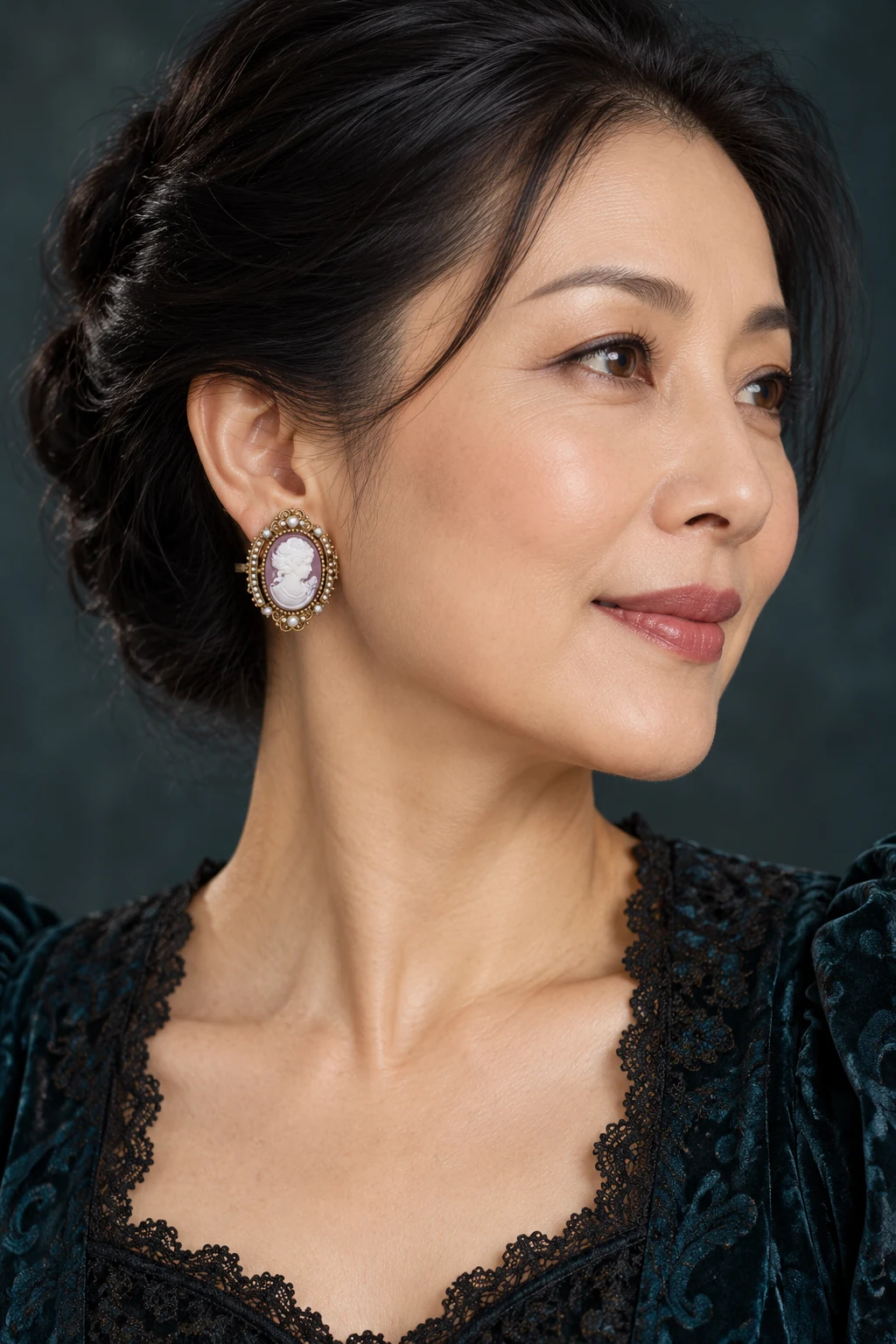 The Renée Nocturne Earrings worn on a model — AI-generated styling preview