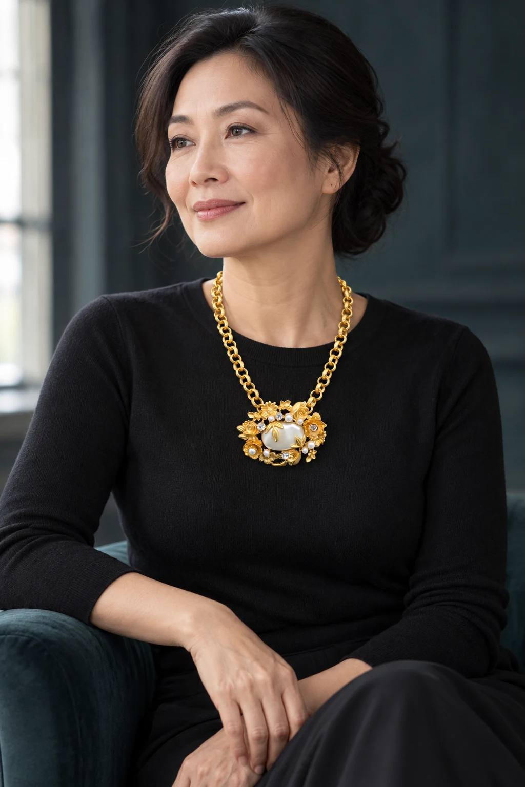The Adeline Rhapsody Necklace worn on a model — AI-generated styling preview