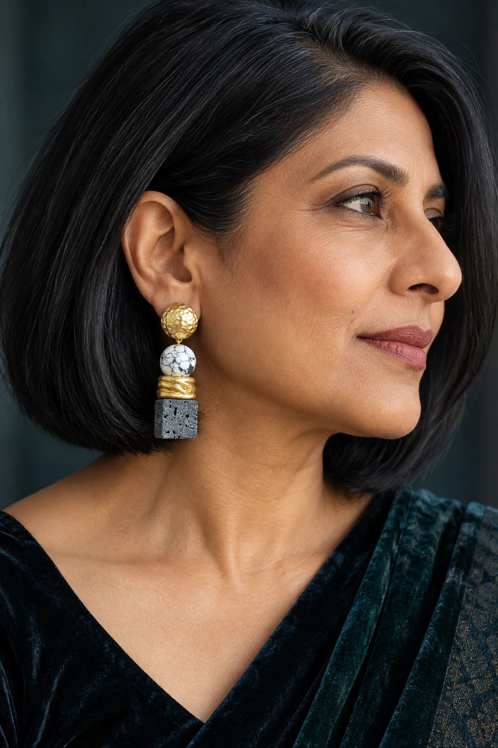 The Lucienne Fleur Earrings worn on a model — AI-generated styling preview