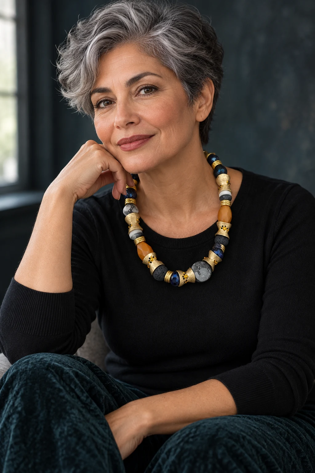 The Lucienne Fleur Necklace worn on a model — AI-generated styling preview