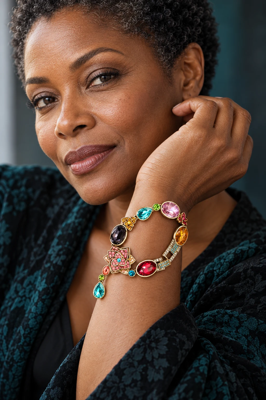 The Lucienne Fleur Bracelet worn on a model — AI-generated styling preview